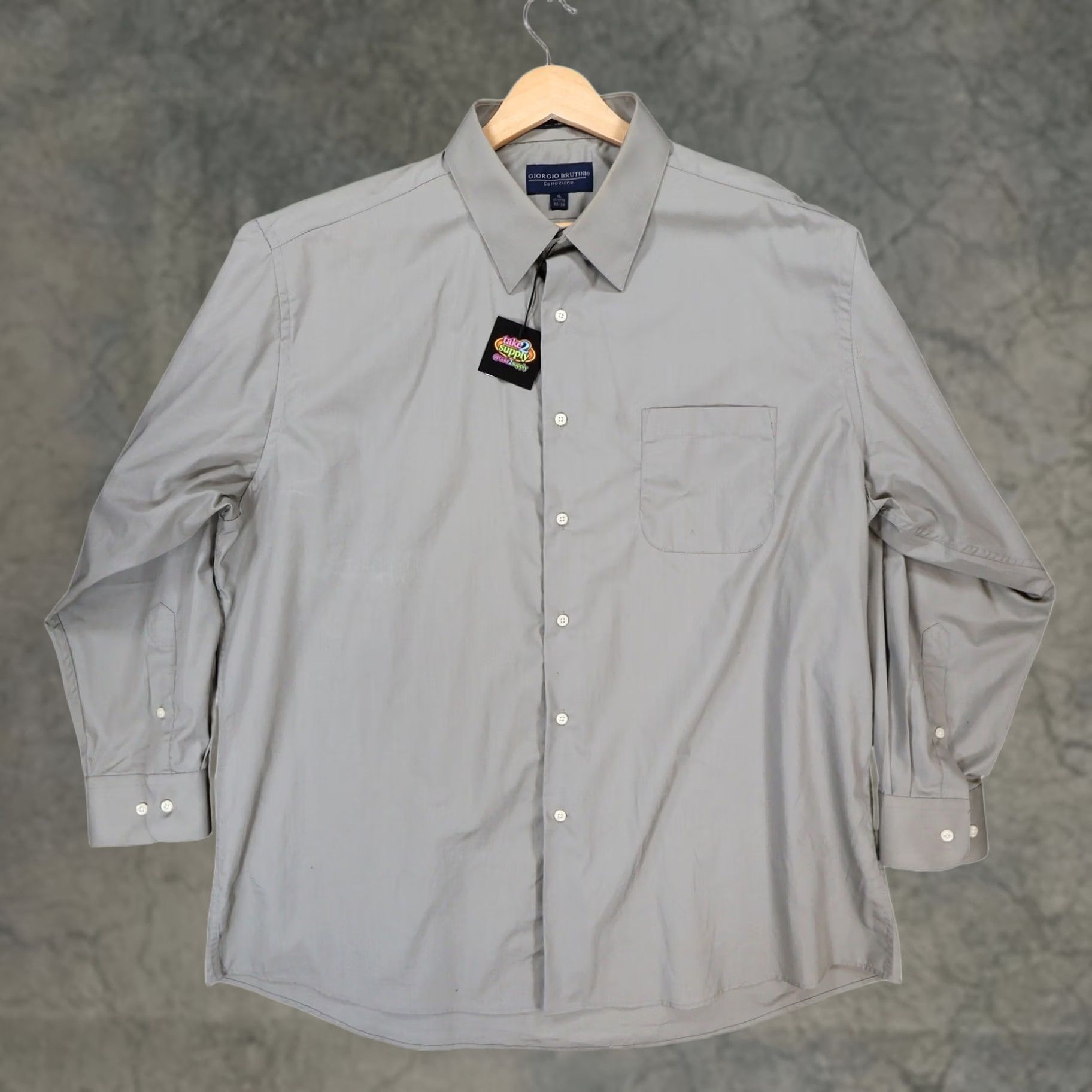 Vintage Giorgio Brutini Mens Gray XL Dress Shirt Long Sleeve Button Up Pocket Size 48R - 1 Thumbnail