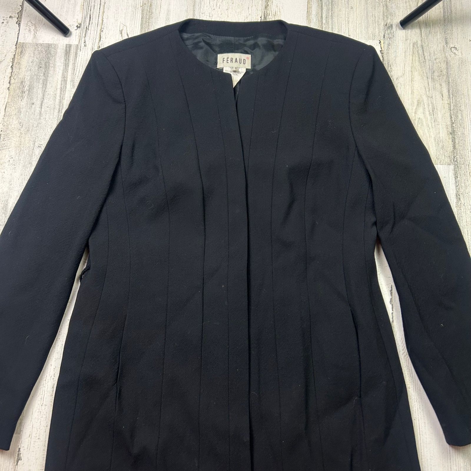 Louis Feraud × Vintage Vintage Black Louis Feraud Long Sleeve Women's Blazer Coat Size L / US 10 / IT 46 - 2 Thumbnail