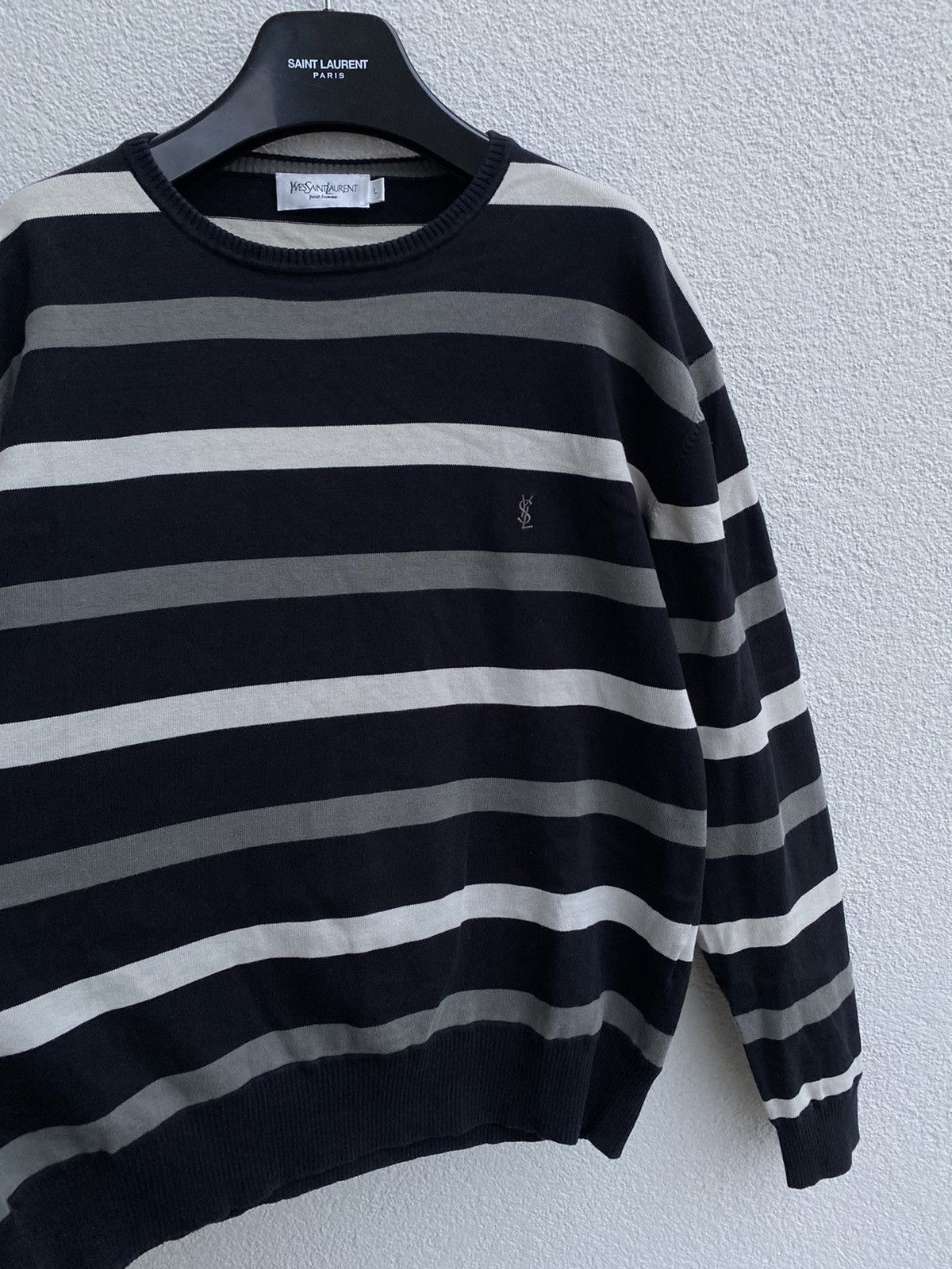 Yves Saint Laurent Black YSL Crewneck Striped Vintage Sweatshirt Size US L / EU 52-54 / 3 - 5 Thumbnail