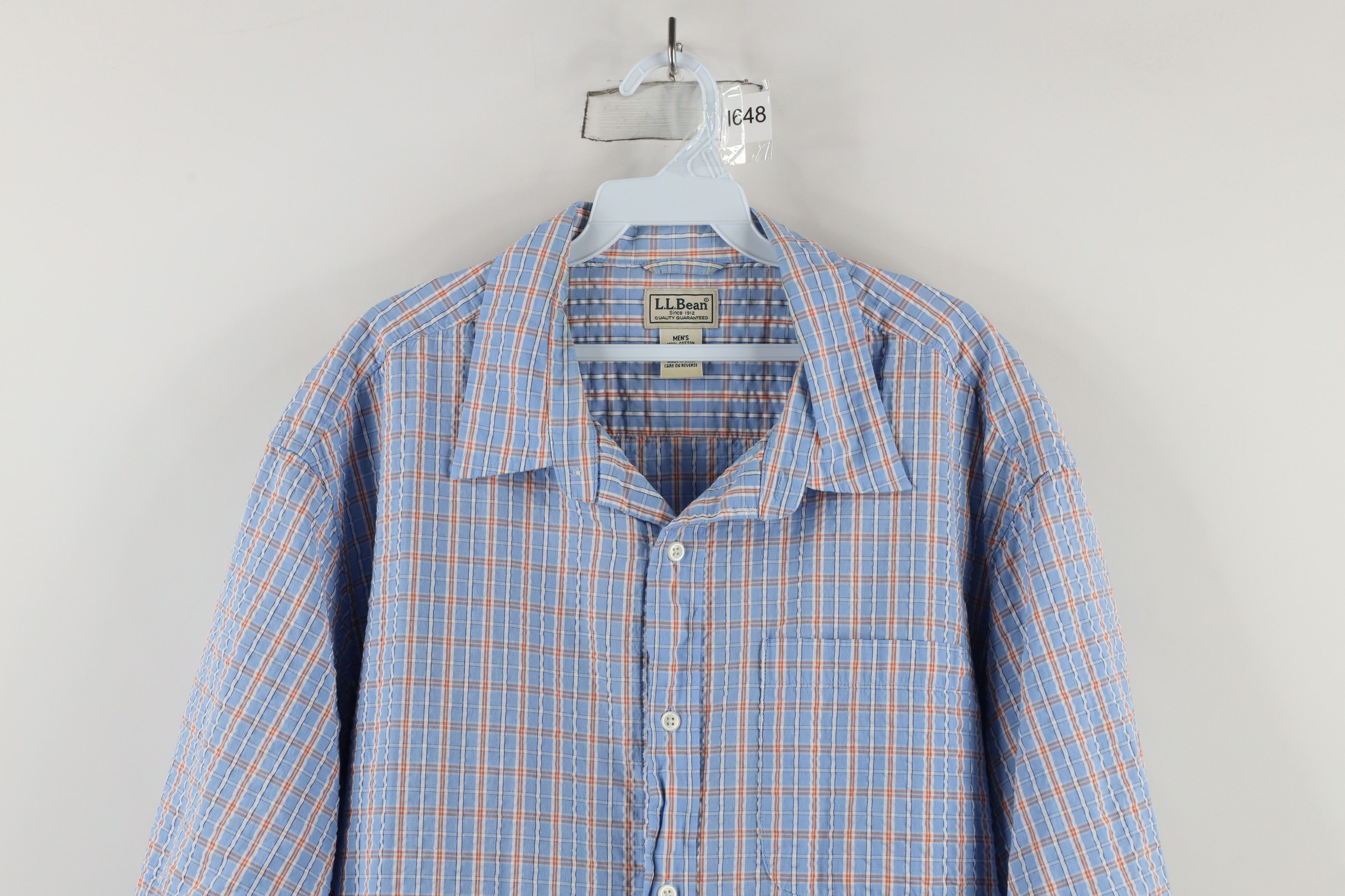 L.L. Bean × Vintage Vintage LL Bean Seer Sucker Short Sleeve Button Shirt Blue Size US XL / EU 56 / 4 - 2 Thumbnail