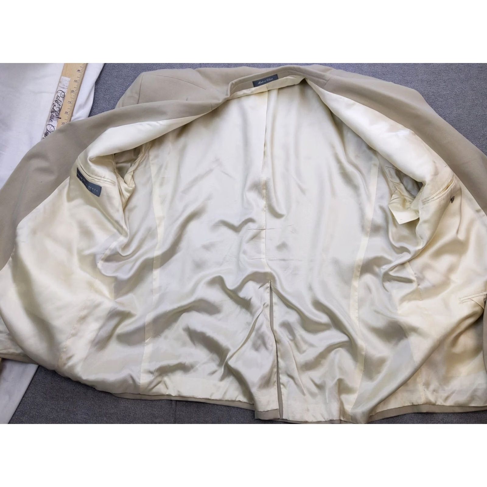 Oscar De La Renta Oscar de la Renta Blazer Mens 48R Beige 100% Silk Herringbone Sport Coat Jacket Size 48R - 4 Thumbnail