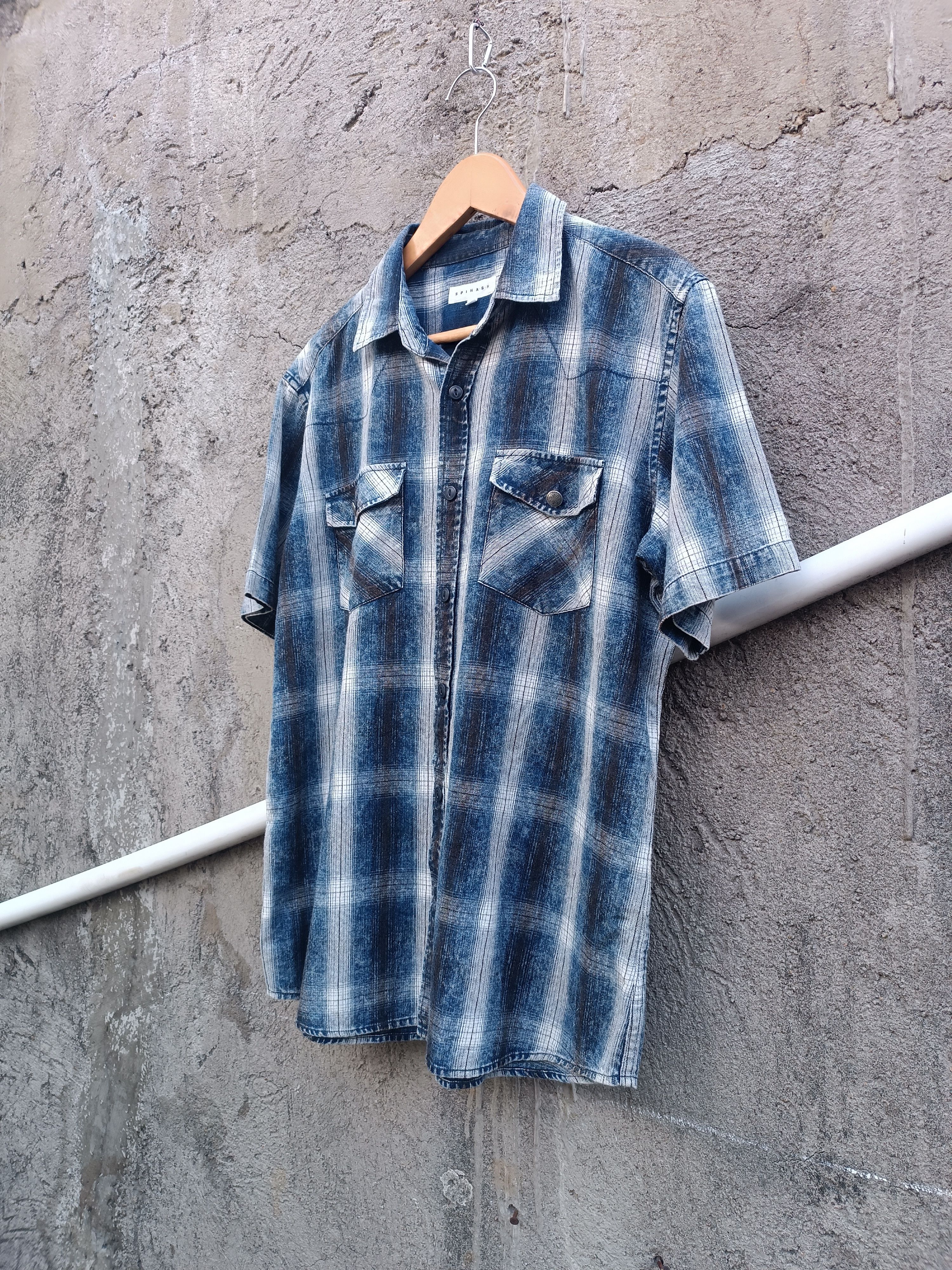 Japanese Brand Vintage Spinash Indigo Wash Check Western Style Size US L / EU 52-54 / 3 - 2 Thumbnail