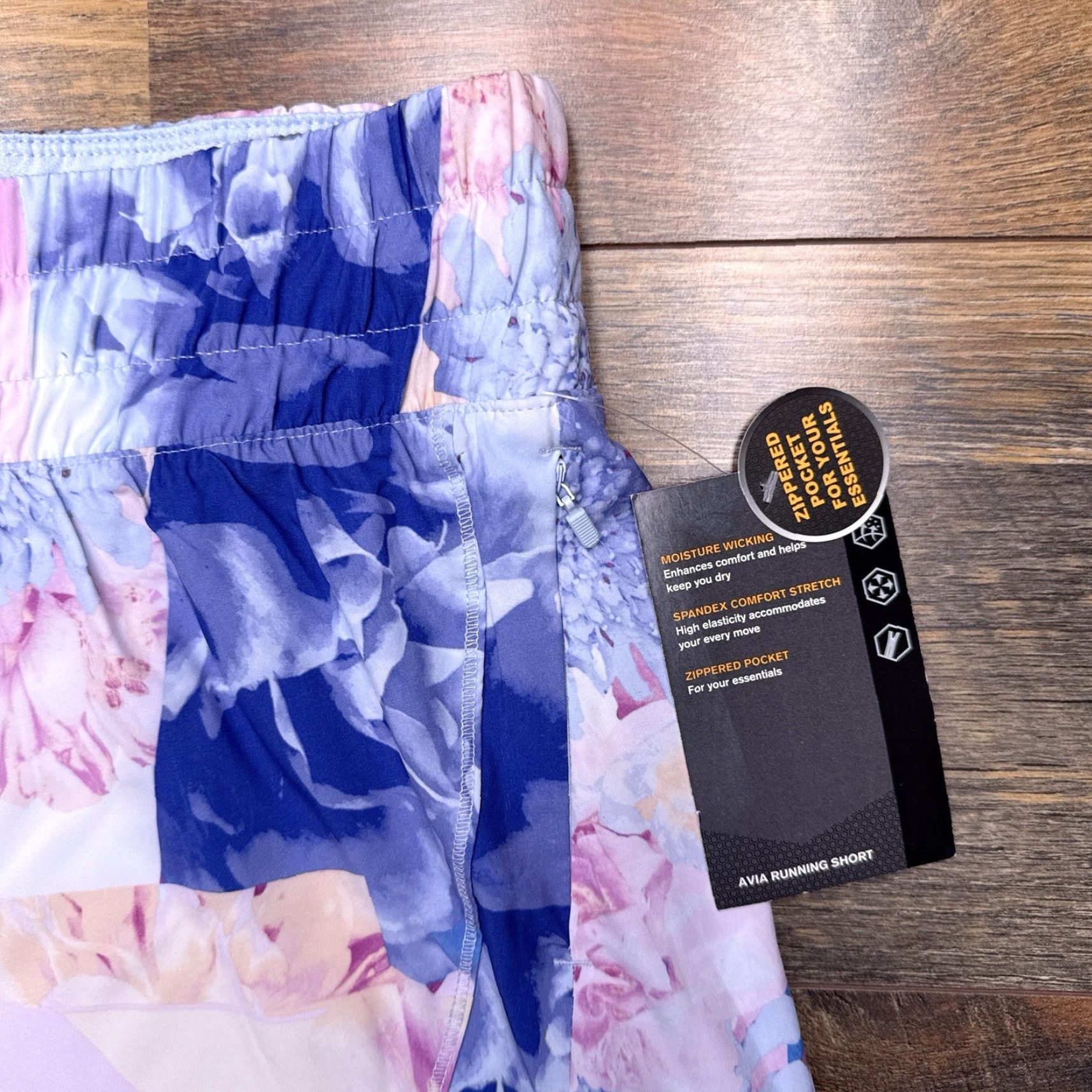 Avia Avia Running Shorts Womens XL Floral High Rise Pull On New Short Athletic Activewear Zip Pocket Moisture Wicking Multicolor Extra Large 4 in Inseam Size 40" / US 18 - 4 Thumbnail