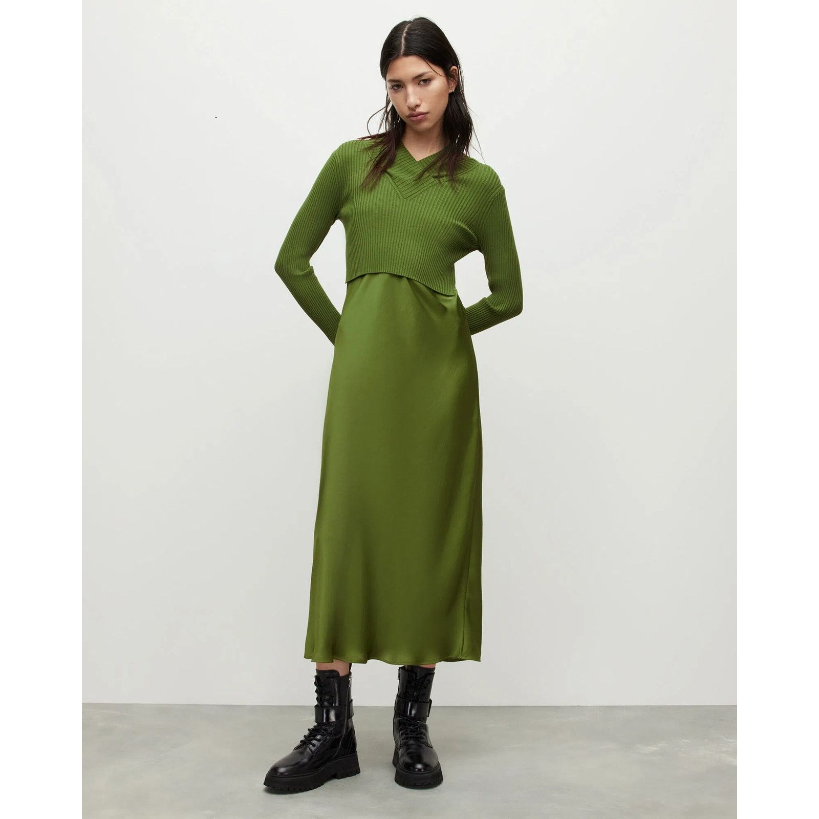 All Saints Green Sweater Dress Set Women Knit L - G002