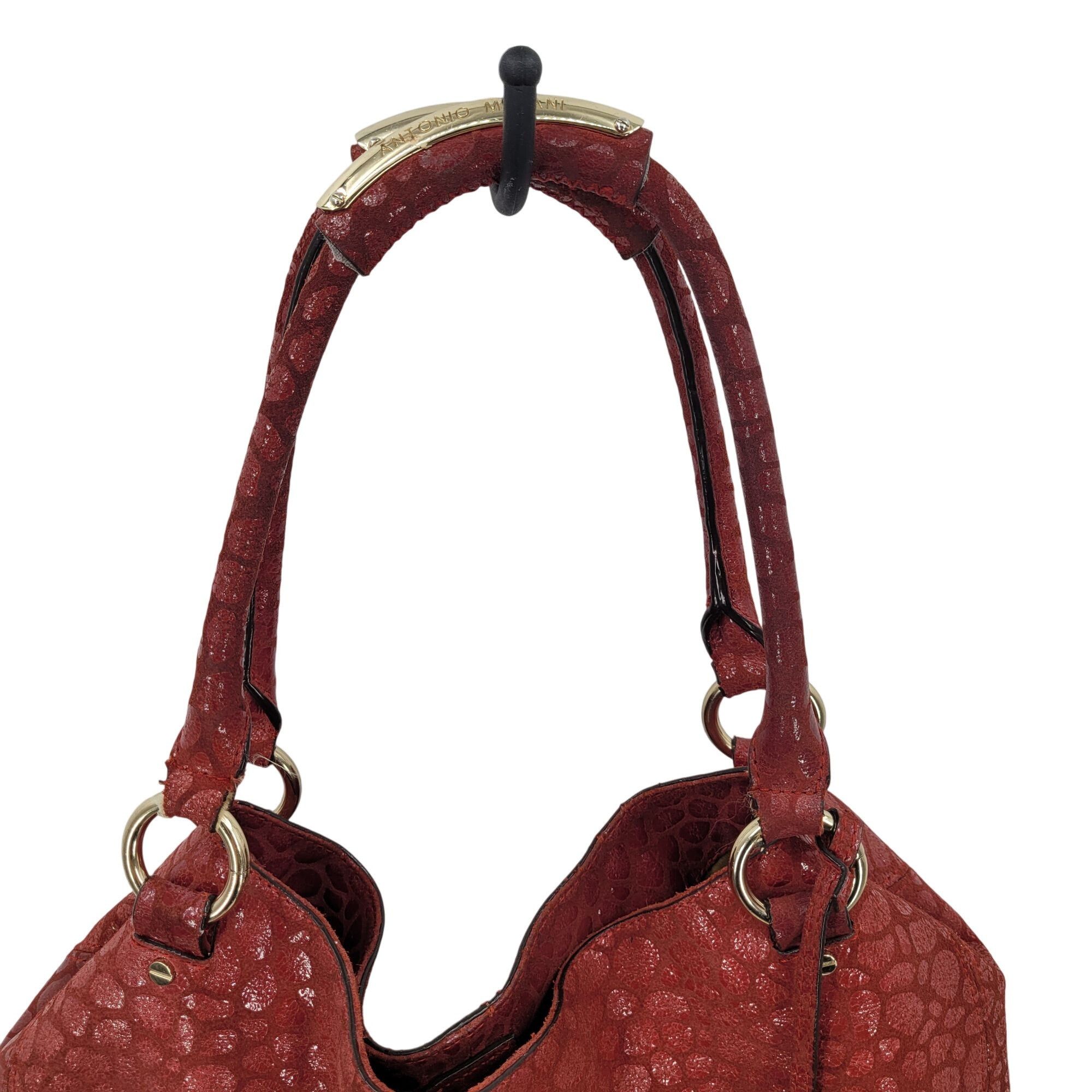 Designer Antonio Melani Red Pebble Textured Leather Hobo Satchel Shou Size ONE SIZE - 5 Thumbnail