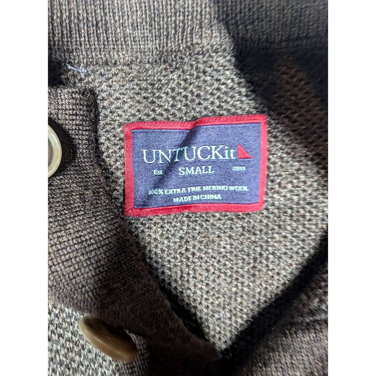 UNTUCKit UNTUCKit Sweater Mens Small Brown 100% Merino Wool Henley Pullover Knit Mock Neck Button Tight-Knit Solid Knit Shirt Mens Size US S / EU 44-46 / 1 - 5 Thumbnail