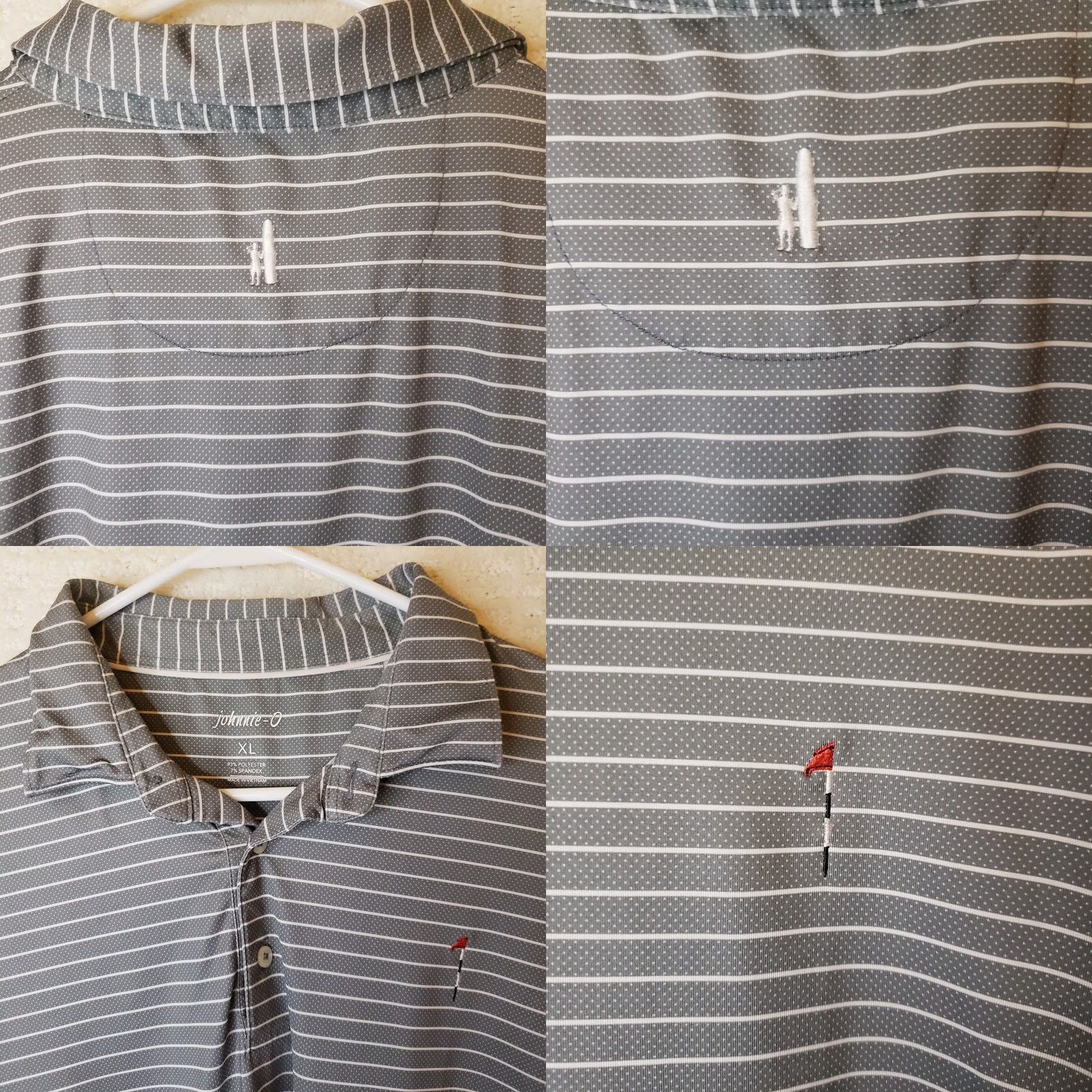 johnnie-O johnnie-O Dante Polo Golf Short Sleeve Shirt Gray White Stripes Men's XL Polo Shirt Size US XL / EU 56 / 4 - 8 Thumbnail