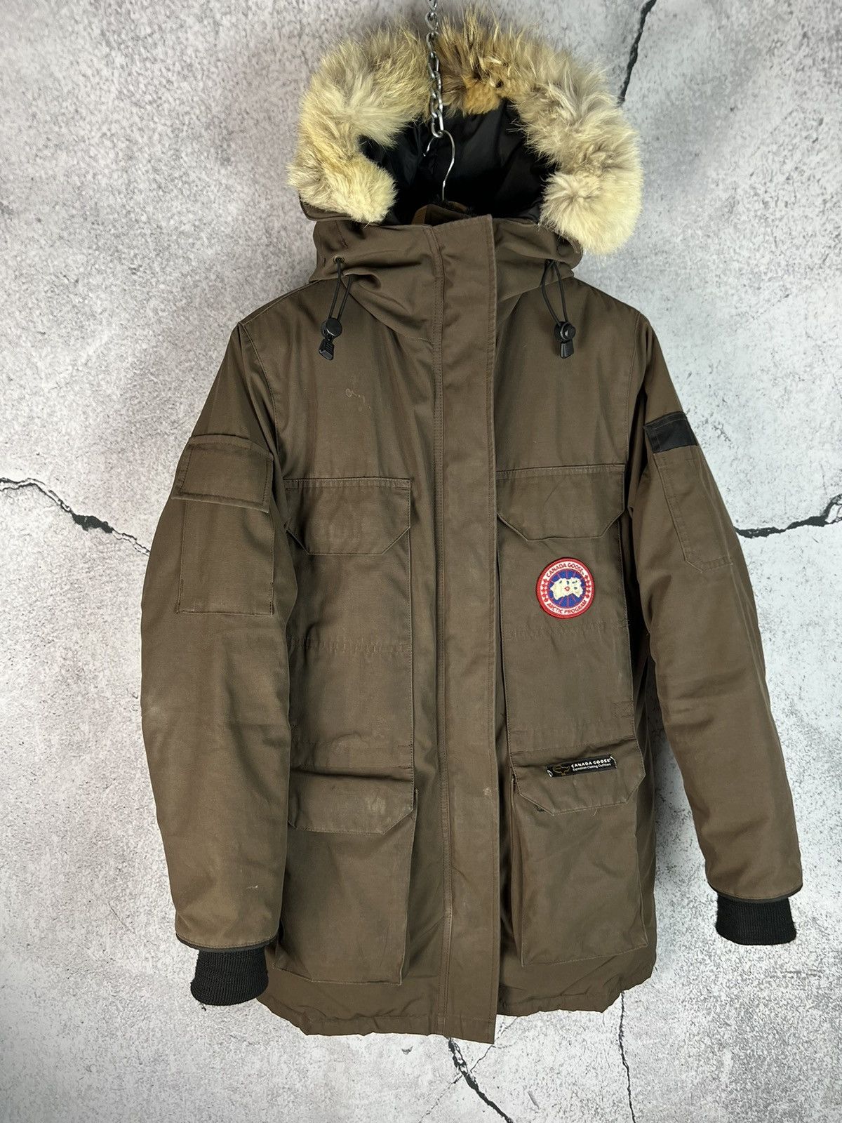 image of Canada Goose Expedition Black Down Fur Coat Parka Jacket in Brown, Women's (Size Small)