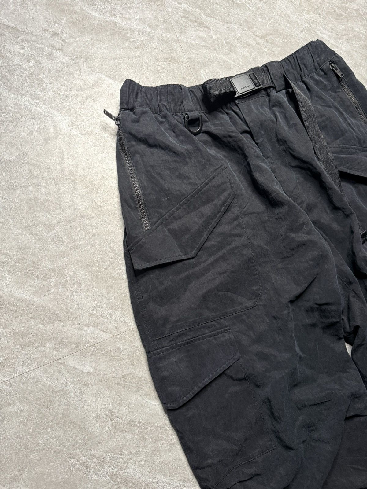 Y-3 Y-3 Washed Black Crinkle Belted Utility Cargo Pants Size US 32 / EU 48 - 3 Thumbnail