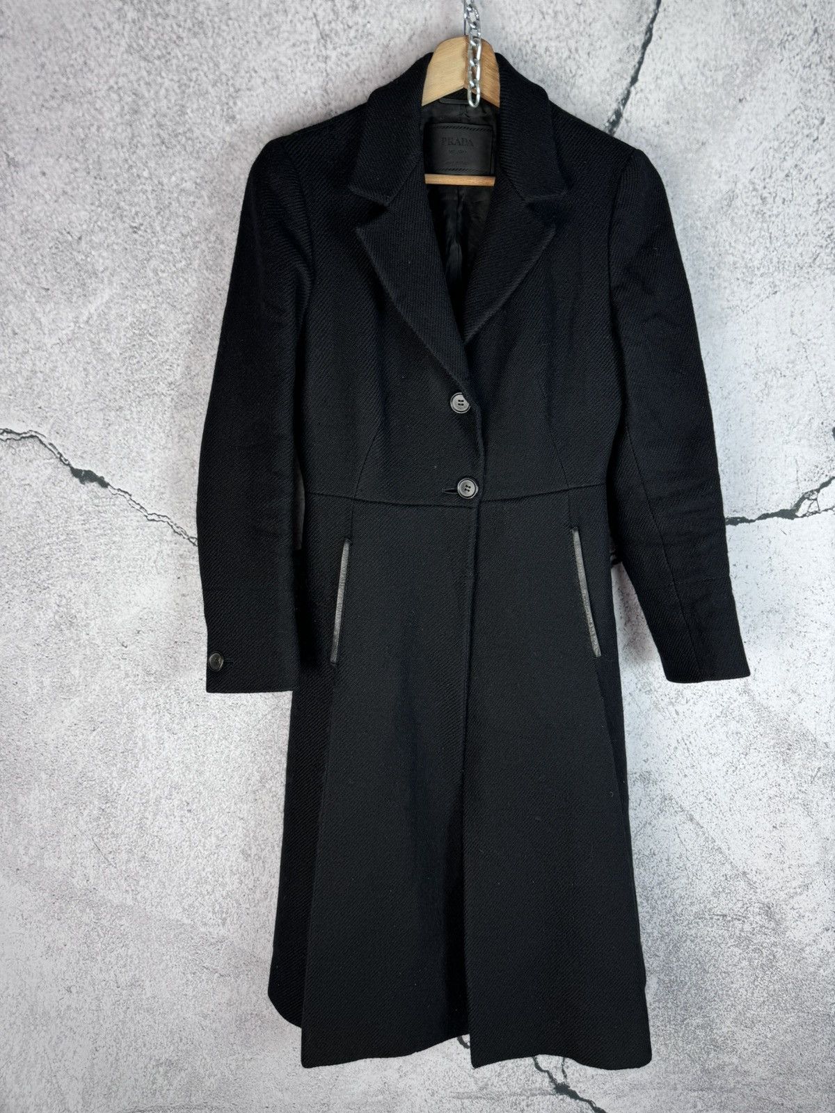 image of Italian Designers Prada Vintage Black Designer Wool Coat Luxury, Women's (Size XS)