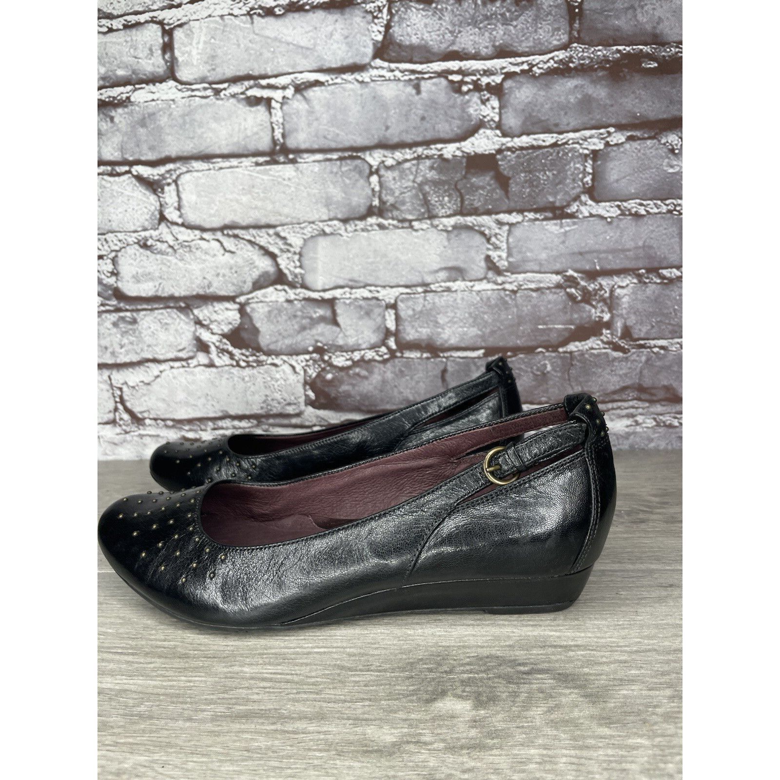 Clarks INDIGO BY CLARKS Black Lea Bishop Studded Slip On Strap Wedg Size US 8 / IT 38 - 11 Thumbnail
