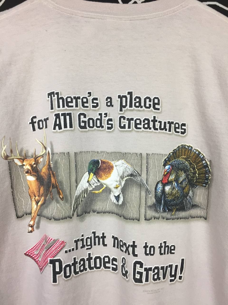 Hunter × Vintage Vtg 00s Buck Wear Place for Gods Creatures Hunting Tee Size US L / EU 52-54 / 3 - 3 Thumbnail