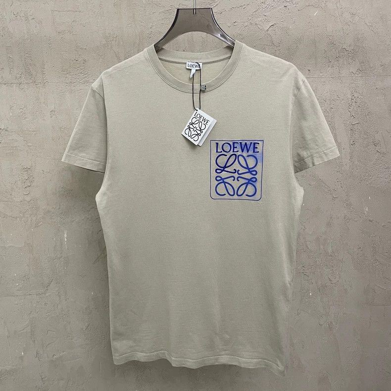 Loewe loewe Gray-brown short-sleeved T-shirt with blue embroidere Size US XXS / EU 40 - 1 Thumbnail