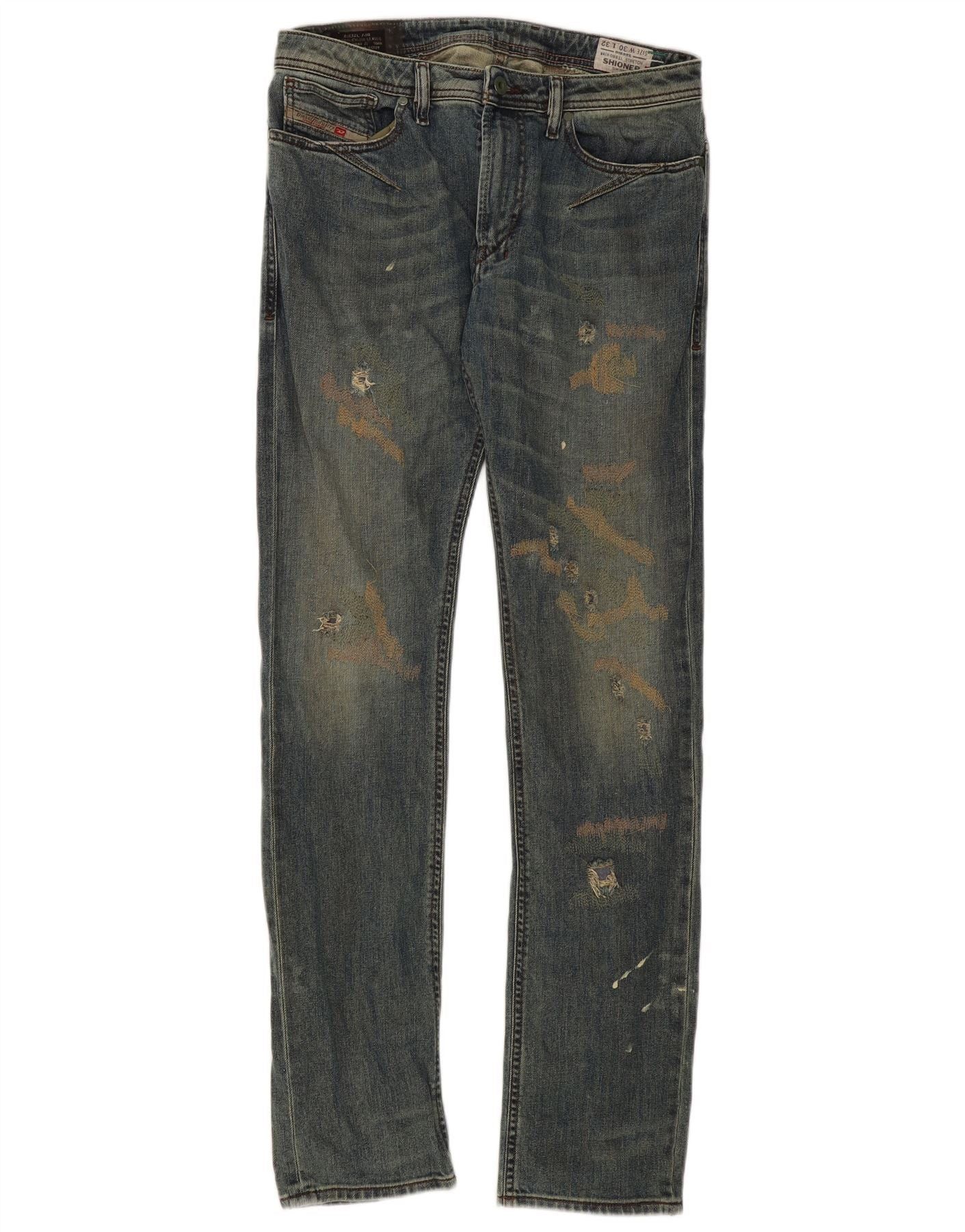 Diesel Womens Shioner Distressed Slim Skinny Jeans W30 L32 Blue Cot Size 42" / US 20 - 1 Thumbnail