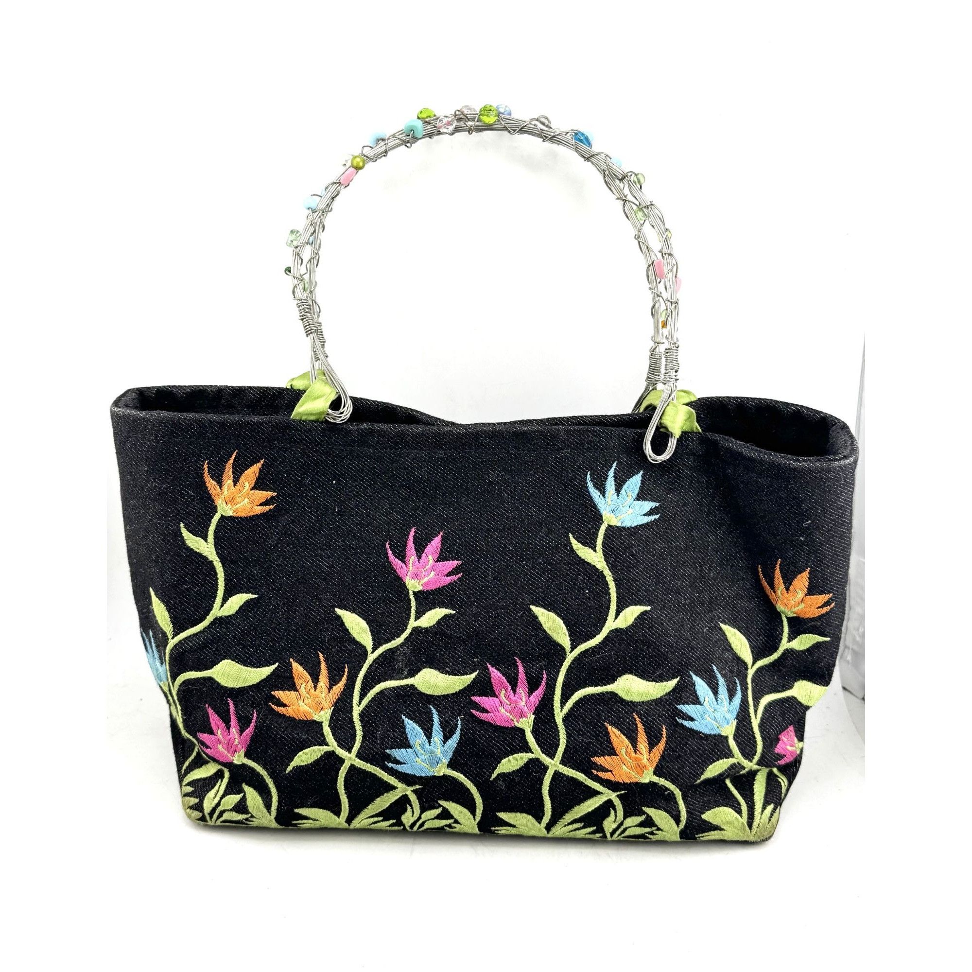 Vintage Brett Bara Denim Embroidered beaded purse handbag bag Size ONE SIZE - 1 Thumbnail