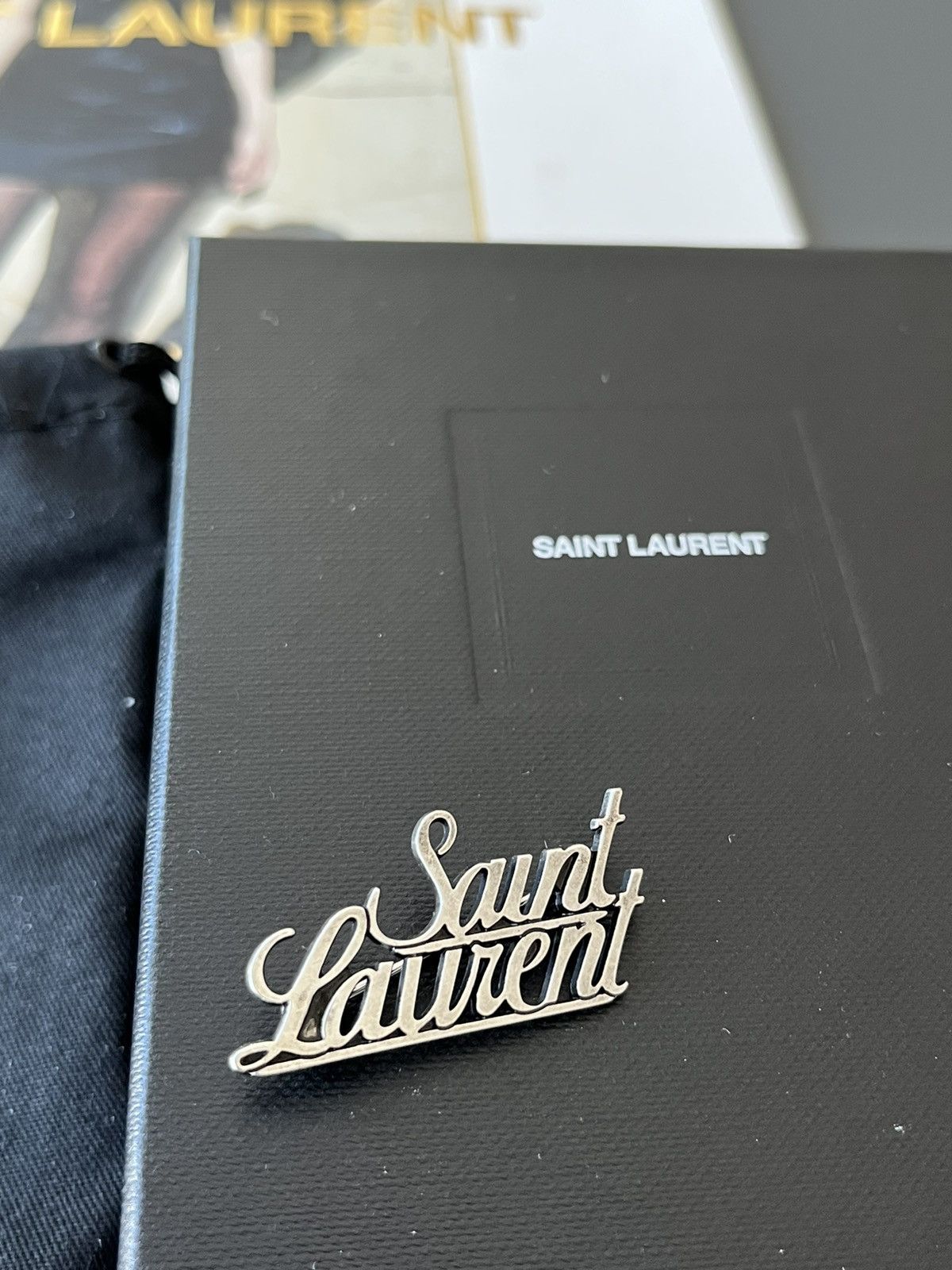 Hedi Slimane × Saint Laurent Paris × Yves Saint Laurent Saint Laurent Rare Runway Logo Brooch Brass Metal Brand New Size ONE SIZE - 1 Thumbnail
