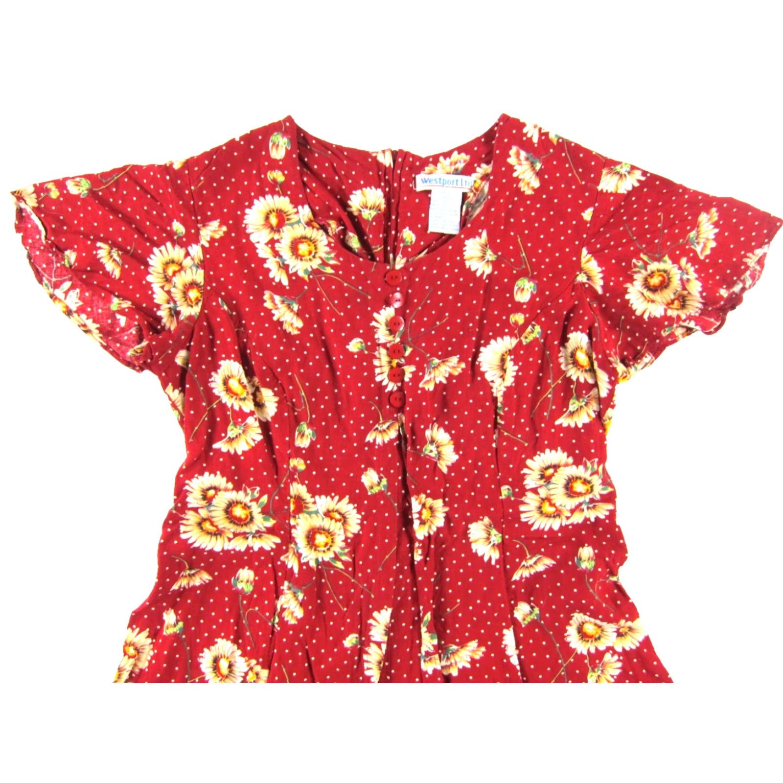 Vintage VTG Westport Ltd. 100% Rayon Red Floral Pocket Jumpsuit Romper Shorts 12 Womens Size 34" / US 12 / IT 48 - 4 Thumbnail