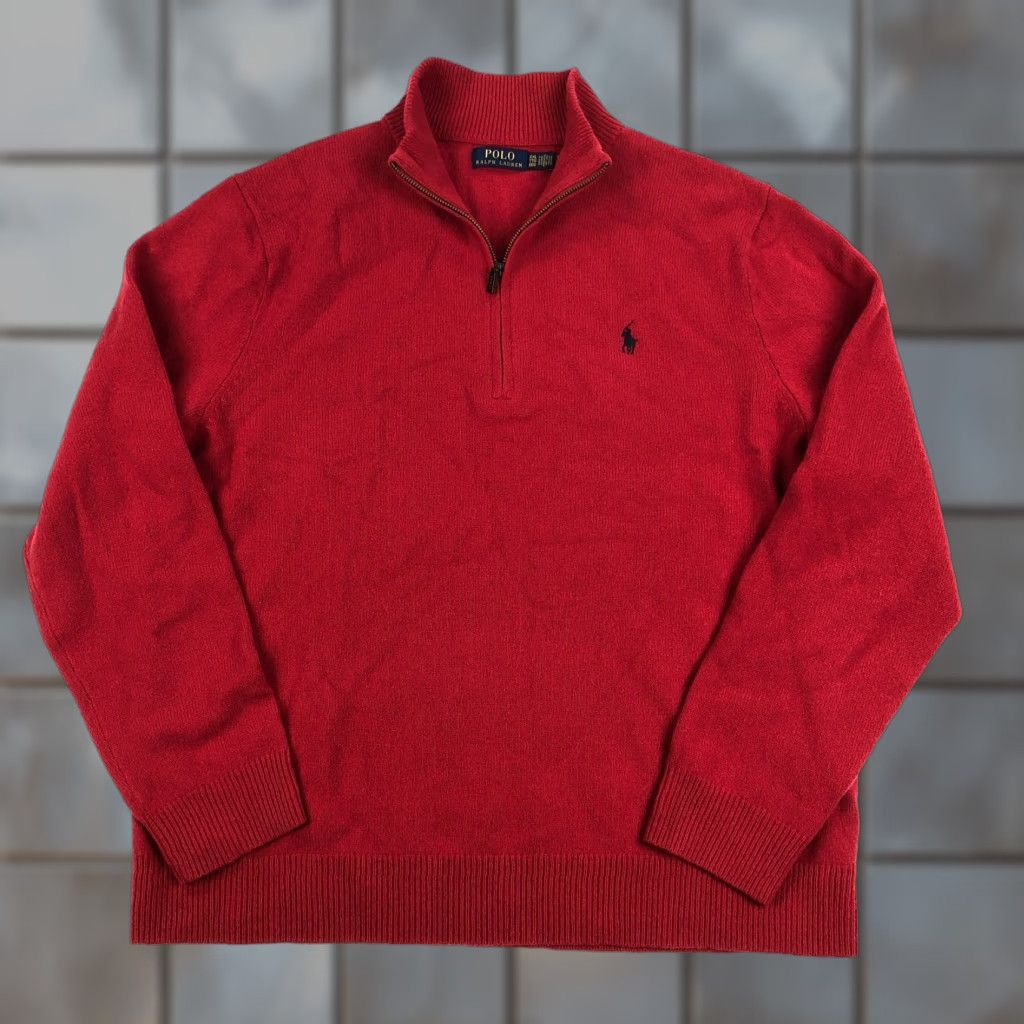 Polo Ralph Lauren Polo Ralph Lauren Wool Sweater Mens 2XL Red Quarter Zip Pullover Size US XXL / EU 58 / 5 - 1 Thumbnail