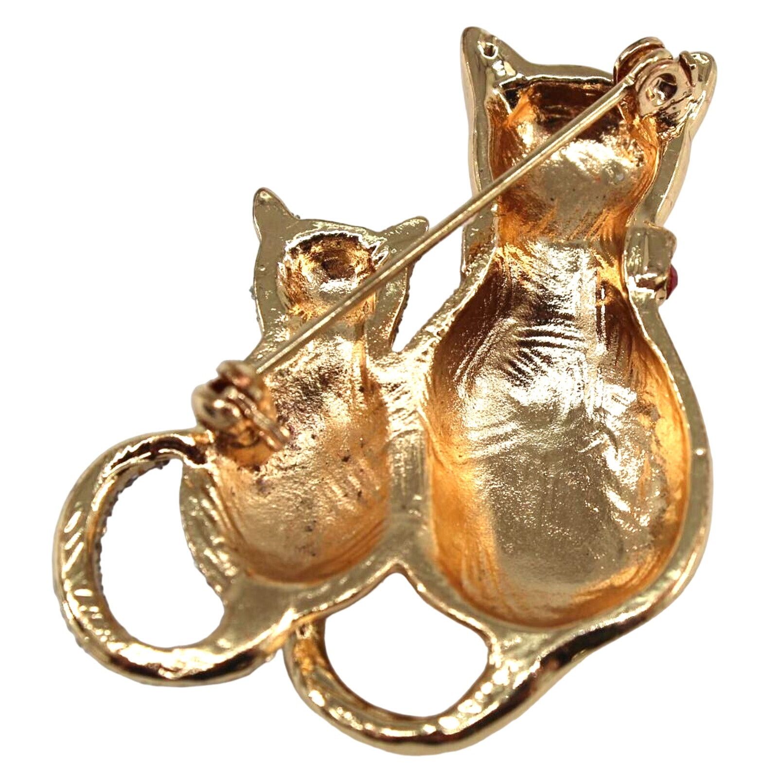 Other Vintage 2 Cats Kitten Rhinestone Brooch • Gold & Silvertone Size ONE SIZE - 3 Thumbnail