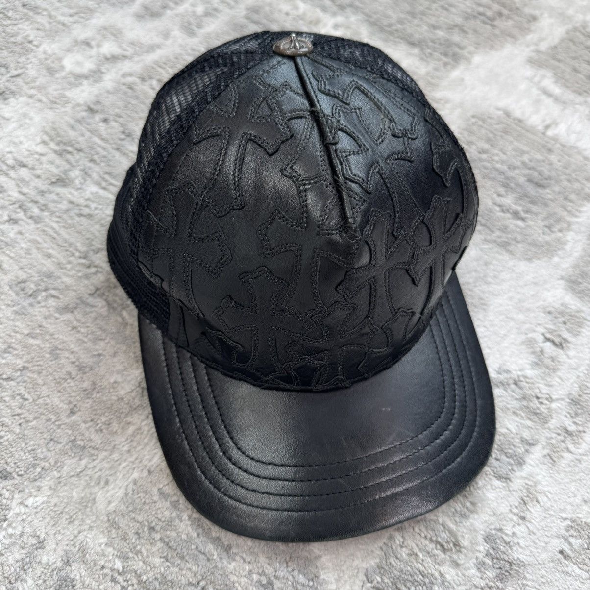Chrome Hearts Cemetery leather patch cross trucker hat Size ONE SIZE - 3 Thumbnail