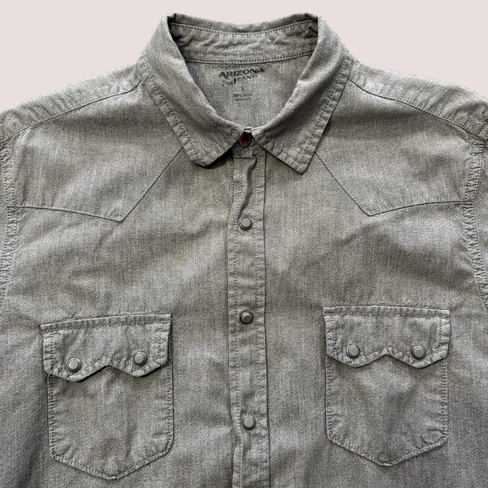Vintage VINTAGE Arizona Jeans Western Snap Shirt Mens L Long Sleeve Collared Gray Size US L / EU 52-54 / 3 - 1 Thumbnail