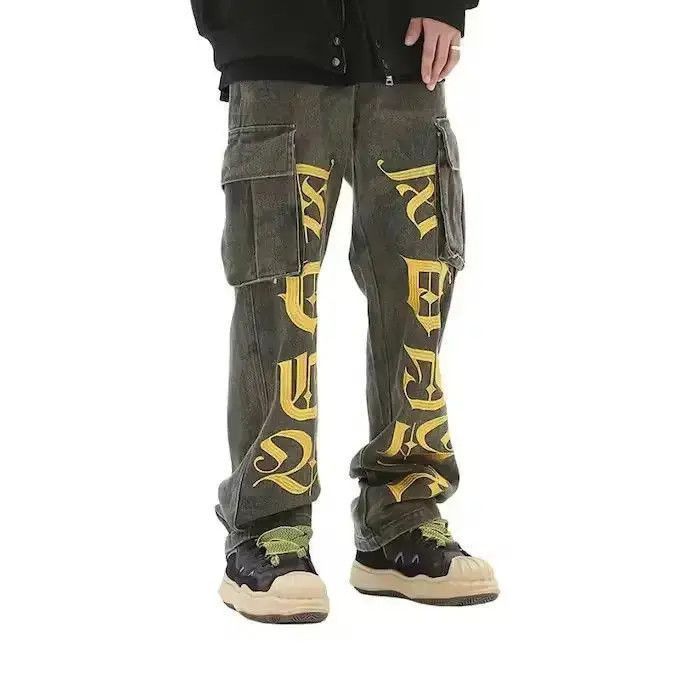 Japanese Brand Letters Cargo Stacked Denim Jeans Size US 32 / EU 48 - 3 Thumbnail