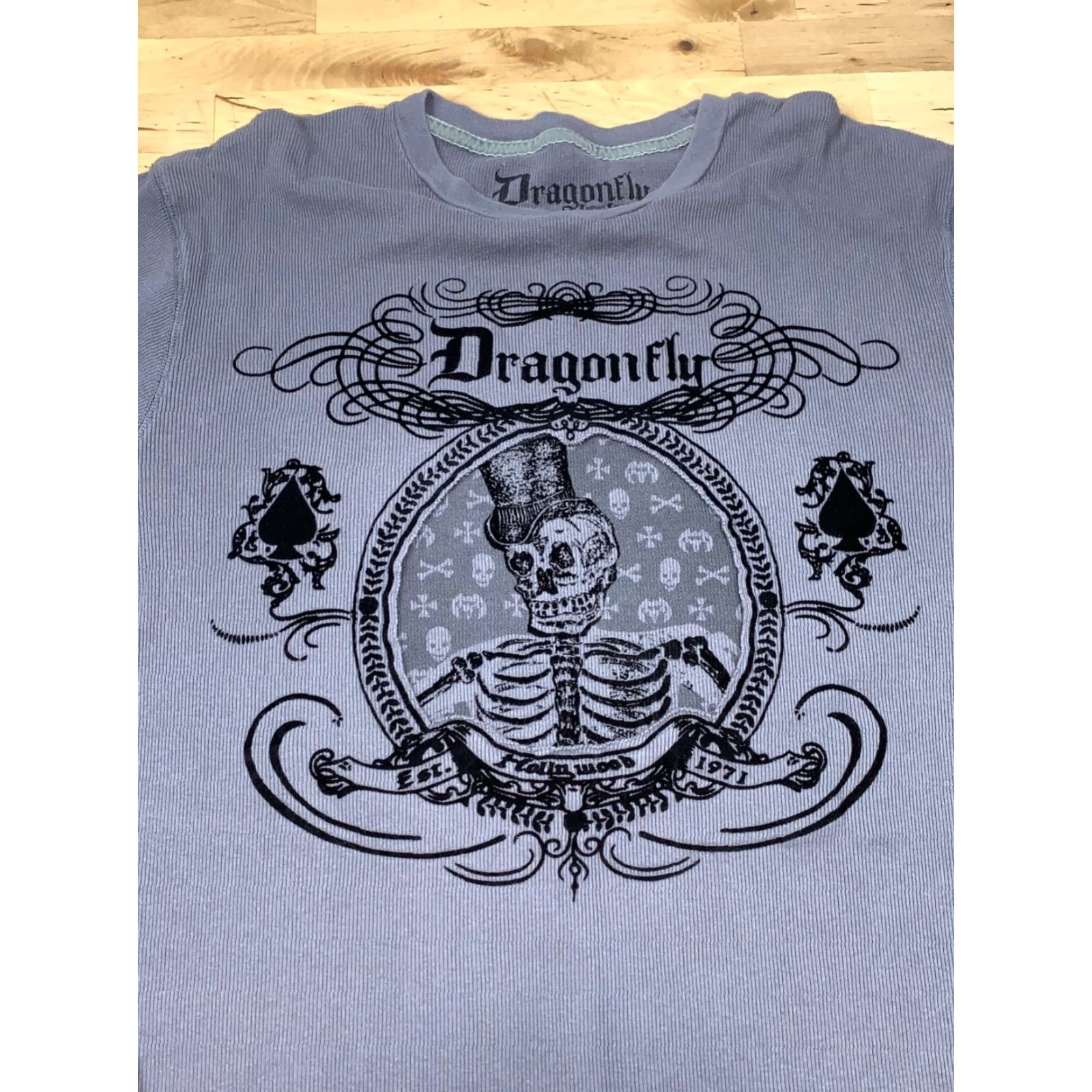 Vintage Dragonfly Mens Thermal Long Sleeve Shirt Gray M Skull Grunge #4537 Size US M / EU 48-50 / 2 - 2 Thumbnail
