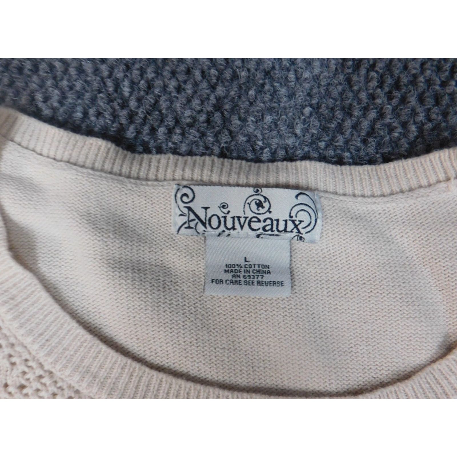 Vintage Nouveaux Womens Sweater L Beige Floral Knit Crew Neck Pullover Short Sleeve Cotton Lightweight Stretch Regular Womens Size L Size L / US 10 / IT 46 - 4 Thumbnail