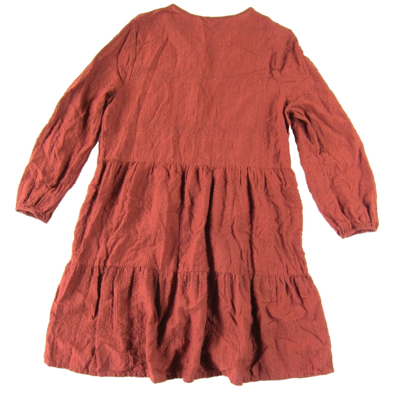 Old Navy Old Navy 100% Cotton Embroidered Brown Tiered Long Sleeve Midi Smock Dress Large Size L / US 10 / IT 46 - 2 Thumbnail