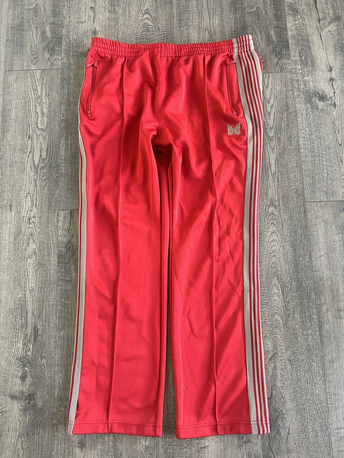 image of “Needles” Narrow Red Poly Smooth Track Pants Nepenthes Cpfm, Men's (Size 34)