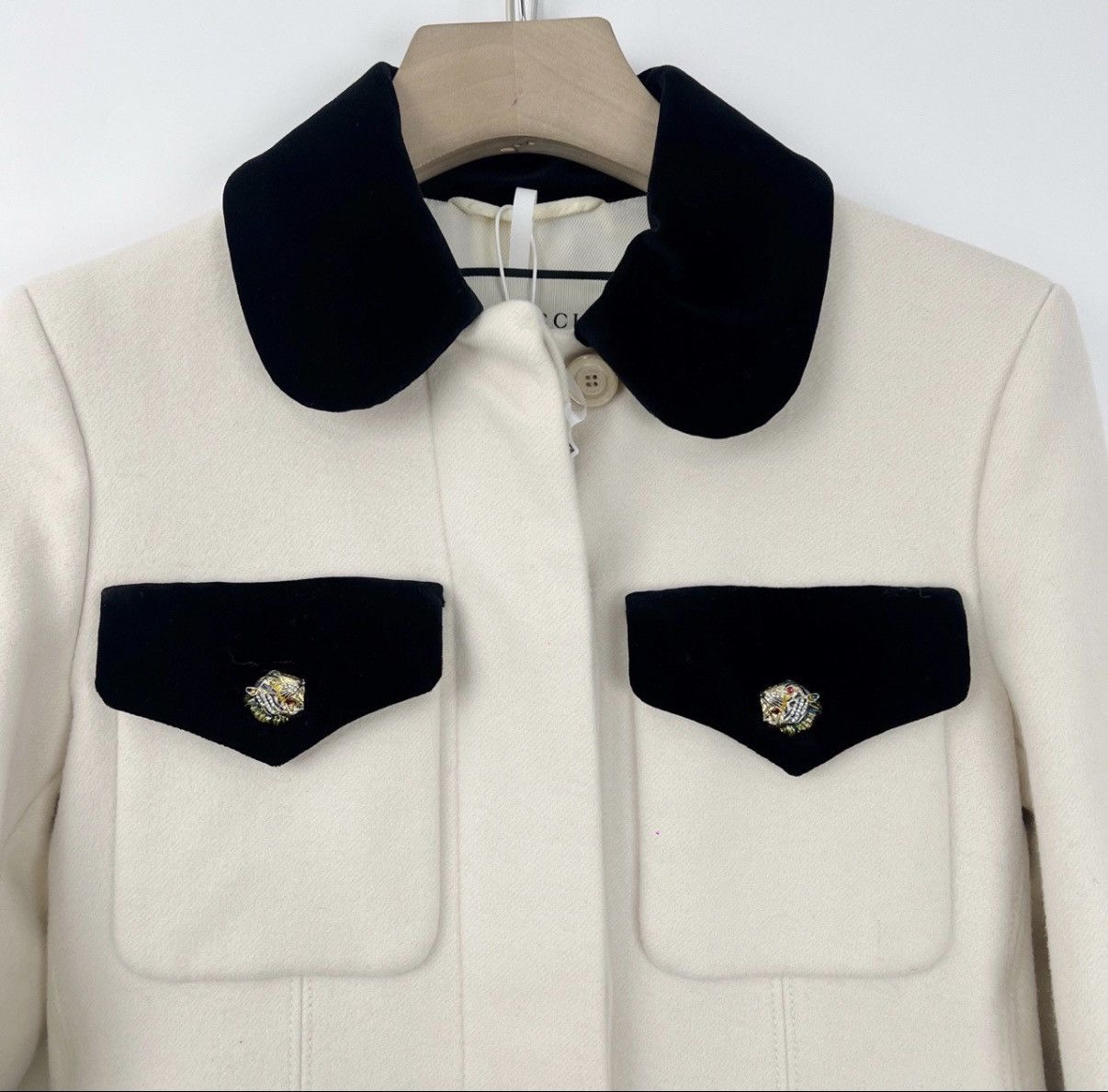 Gucci Gucci/Classic Leopard Head Buckle White Wool Long Coat K12 Size XS / US 0-2 / IT 36-38 - 3 Thumbnail