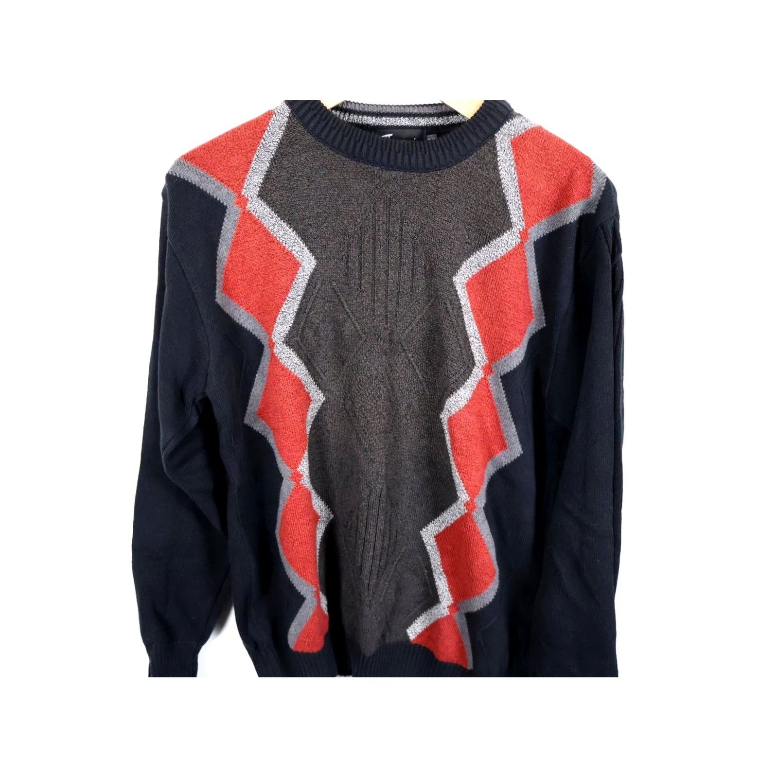 Vintage VINTAGE Tosani Sweat er Men's Medium Black Red Textured Cotton Knit Diamond Pattern Size US M / EU 48-50 / 2 - 4 Thumbnail