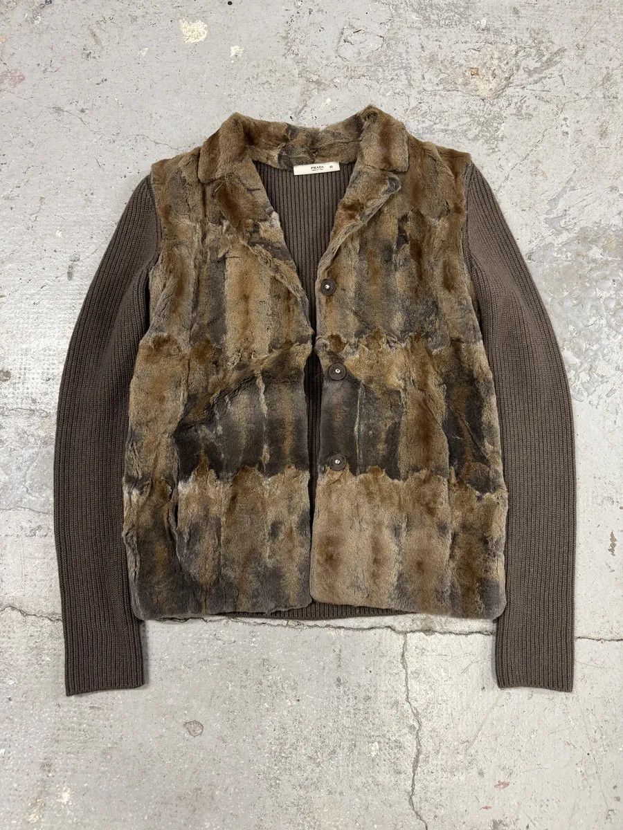 Prada 2000s Prada Blazer Dyed Fur & Brown Wool Front Jacket Size US XS / EU 42 / 0 - 5 Thumbnail