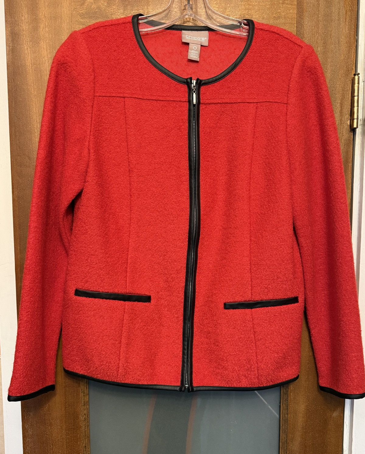 Chicos Chico’s Women’s Red Wool Blend Full Zip Faux Leather Size S / US 4 / IT 40 - 1 Thumbnail