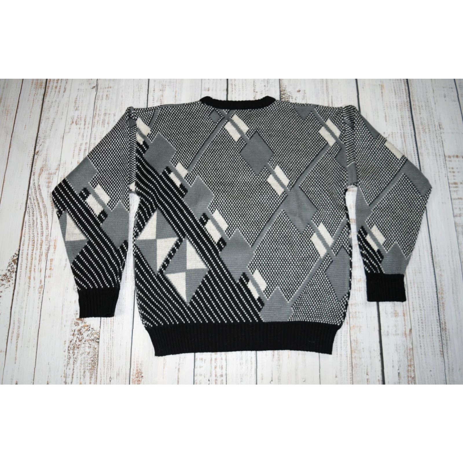 Vintage Brad Richards 90s Cosby Pullover Sweater Leather Accent Retro Geometric Vintage Mens SweatEr? Size US S / EU 44-46 / 1 - 6 Thumbnail