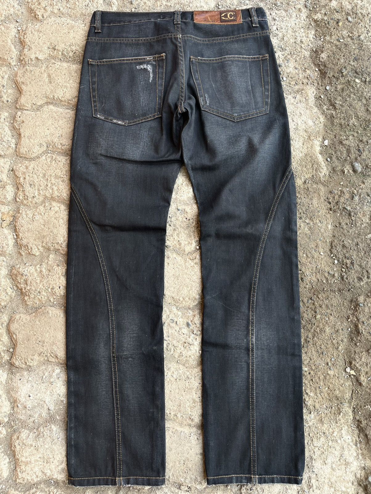 Just Cavalli AW2007 JUST CAVALLI BLACK WAXED SPIRAL JEANS Size US 31 - 2 Thumbnail