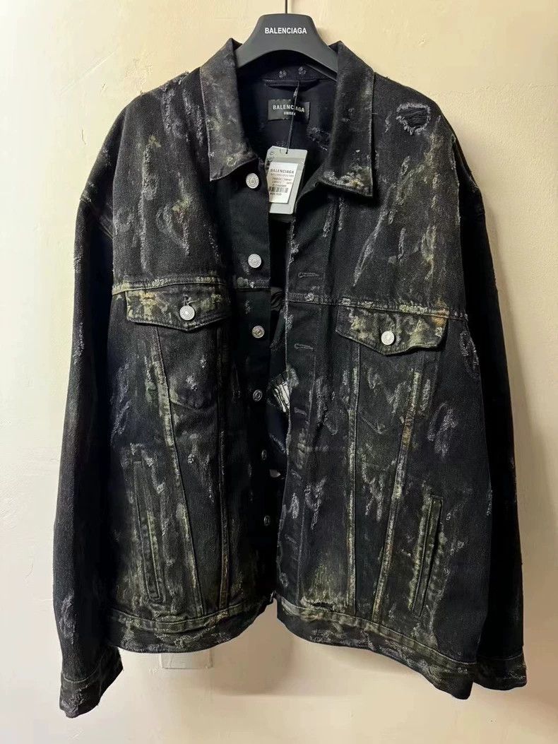 Balenciaga Black Destroyed Hole Denim Jacket