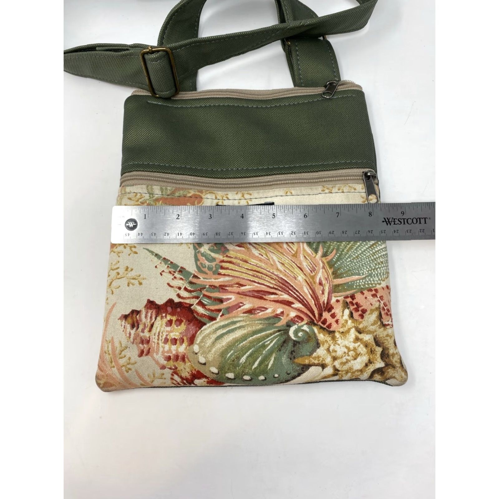 Vintage Echoes In The Attic Crossbody Bag Eco Friendly Seashell Print Canvas Green Purse Small Women Size ONE SIZE - 3 Thumbnail