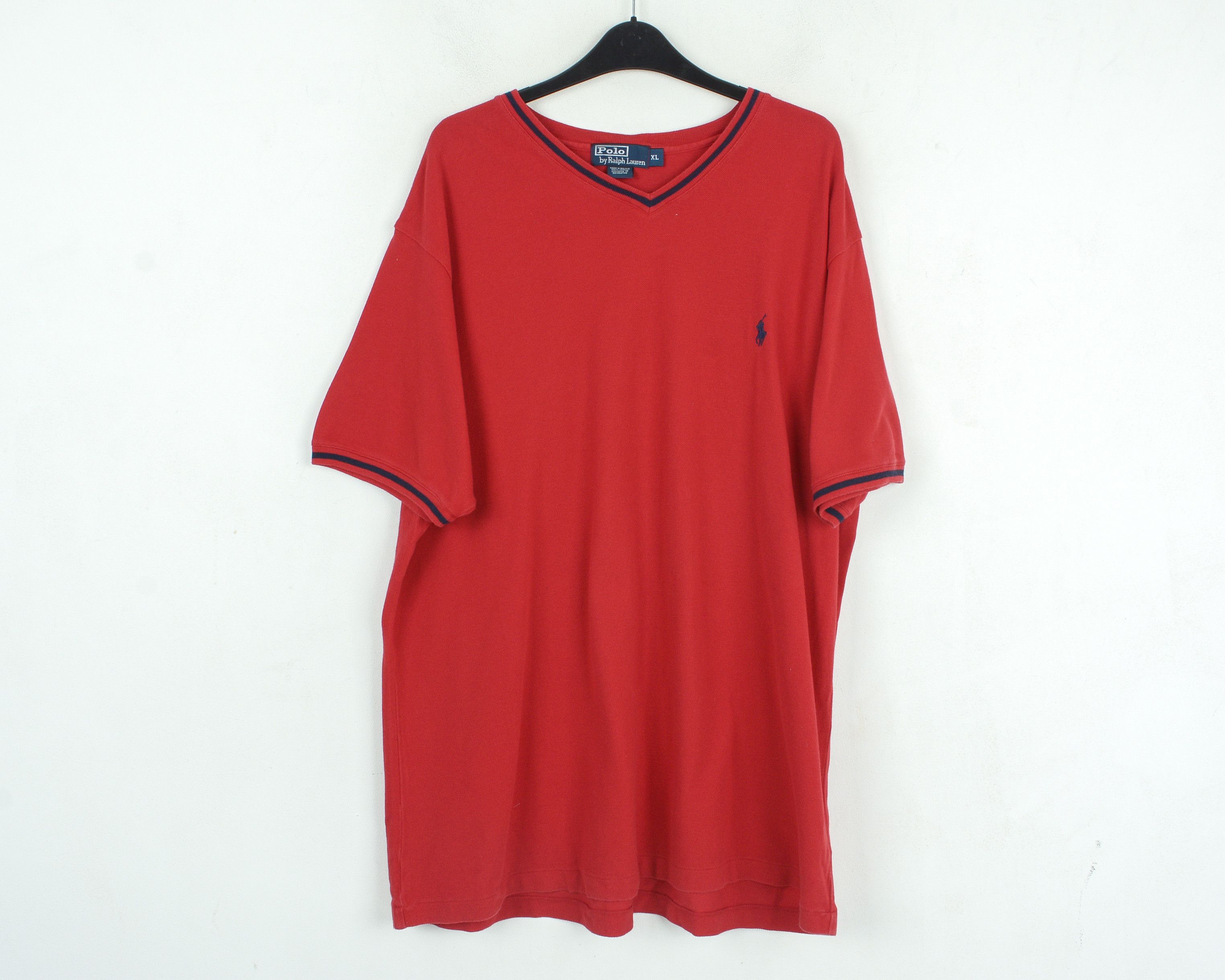 Polo Ralph Lauren Vintage Shirt Short Sleeved Tee Top T-shirt Red Retro V Neck Size US XL / EU 56 / 4 - 3 Thumbnail