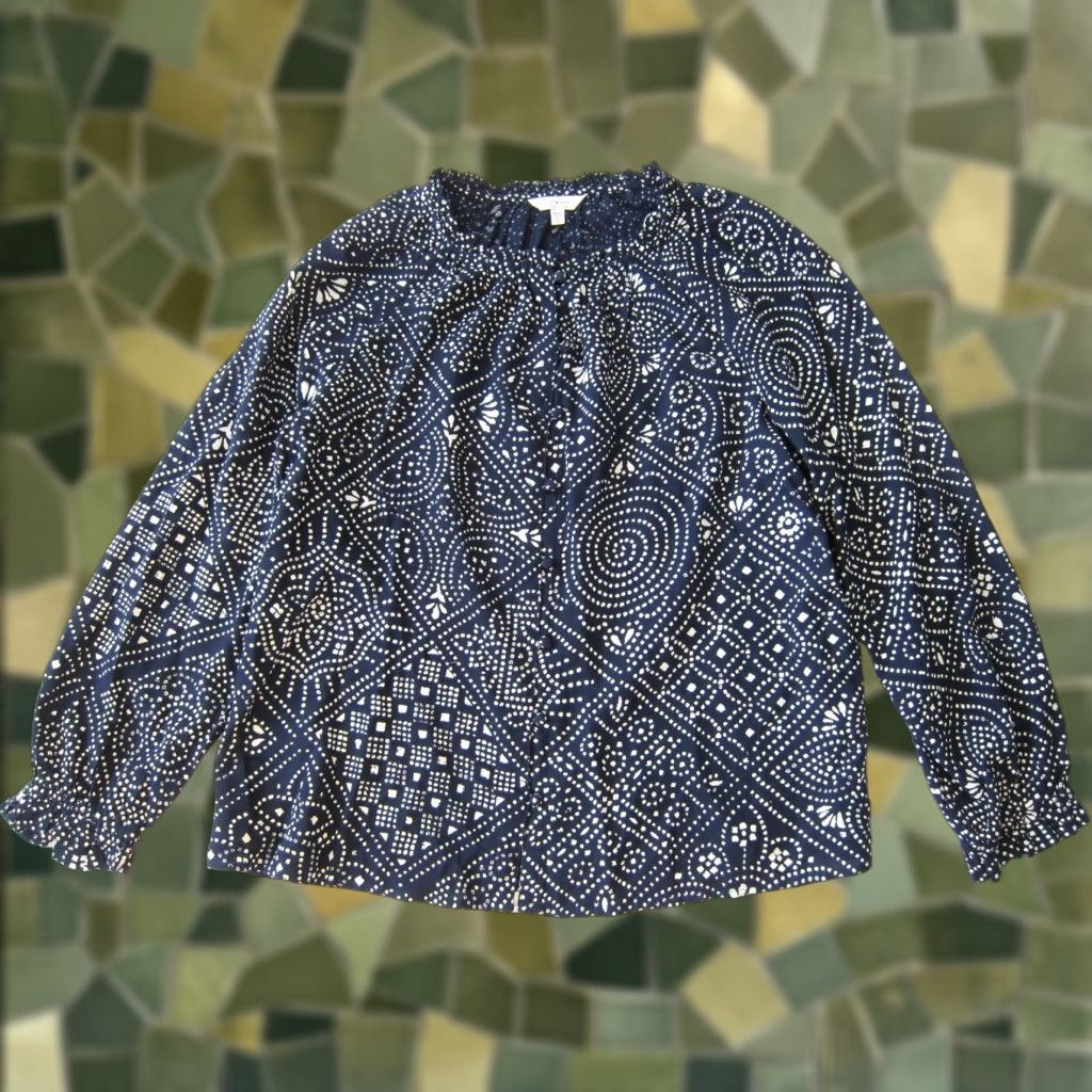 Lucky Brand Lucky Brand Blouse Shirt M Blue Polka Dot Long Sleeve Round Neck Women Size M / US 6-8 / IT 42-44 - 1 Thumbnail
