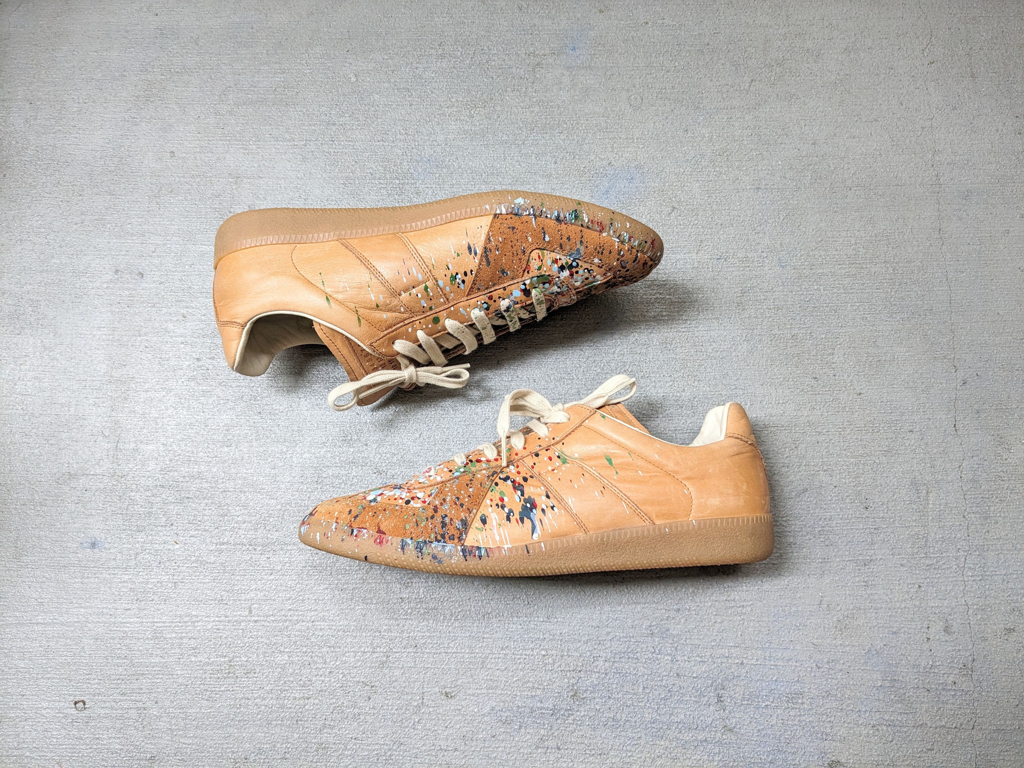 image of Maison Margiela Paint Splatter Brown 10 43 Leather Suede Shoes, Men's