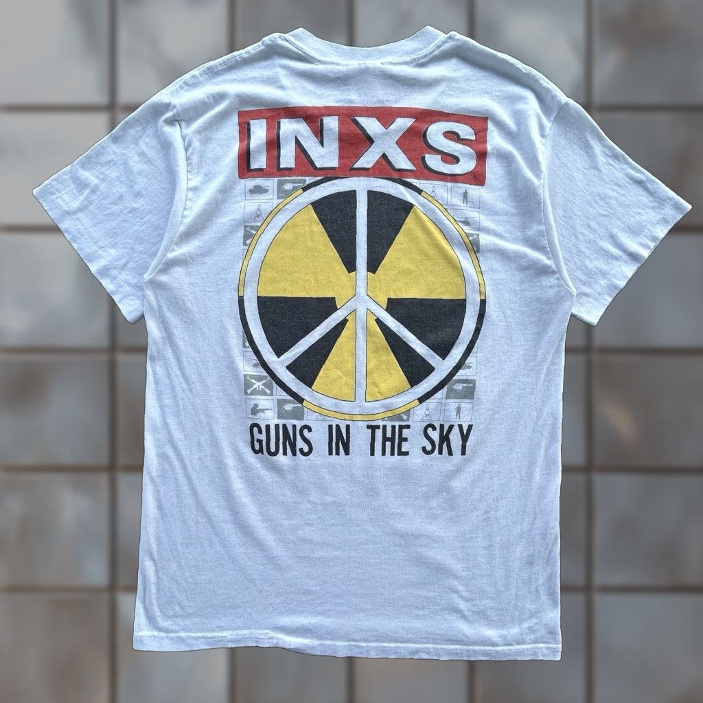 VINTAGE INXS Shirt Adult Large Calling All Nations Guns In The Sky 80s Concert