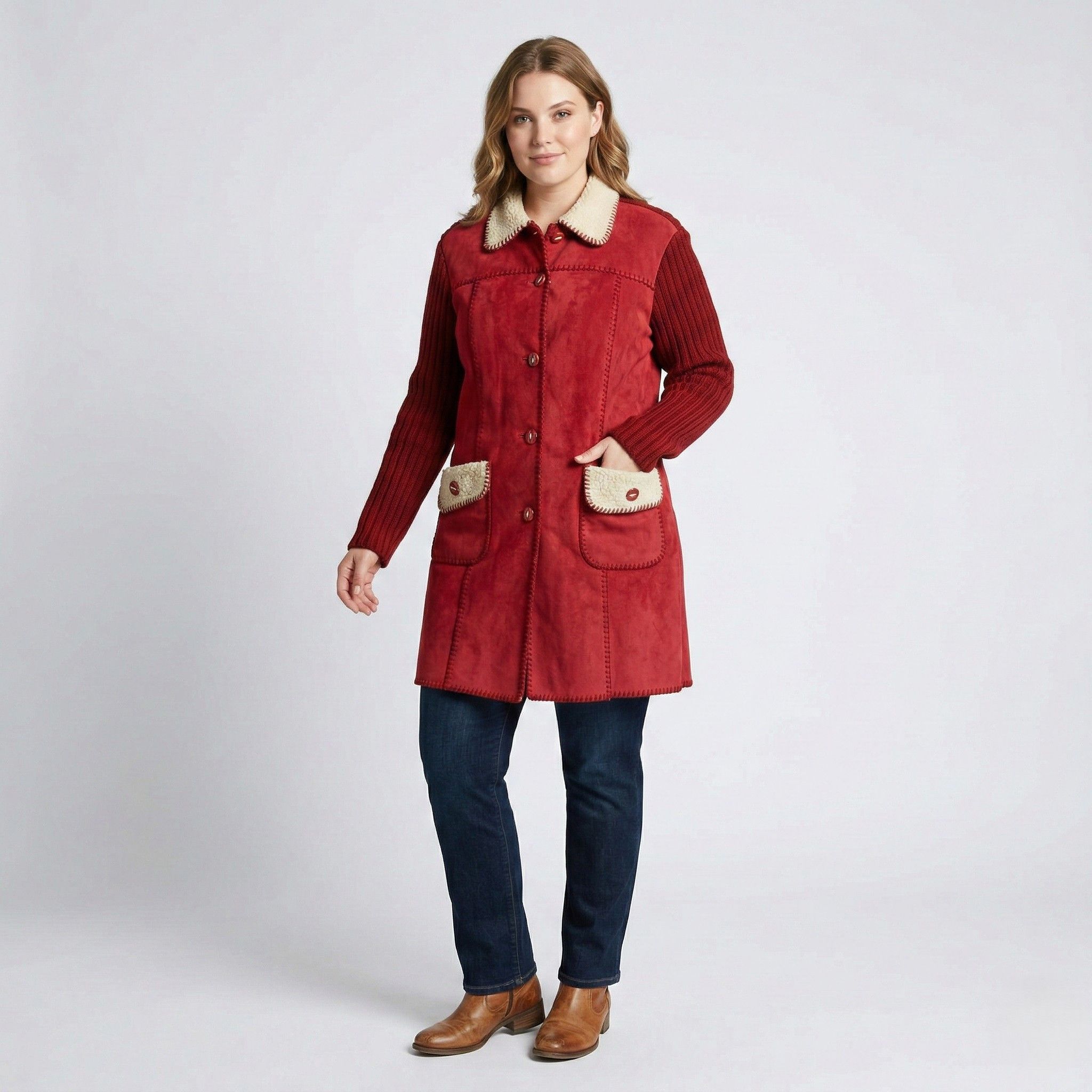 Vintage Risensun Woman L Jacket Red Padded Collar Bottoms 0152 Size L / US 10 / IT 46 - 1 Thumbnail