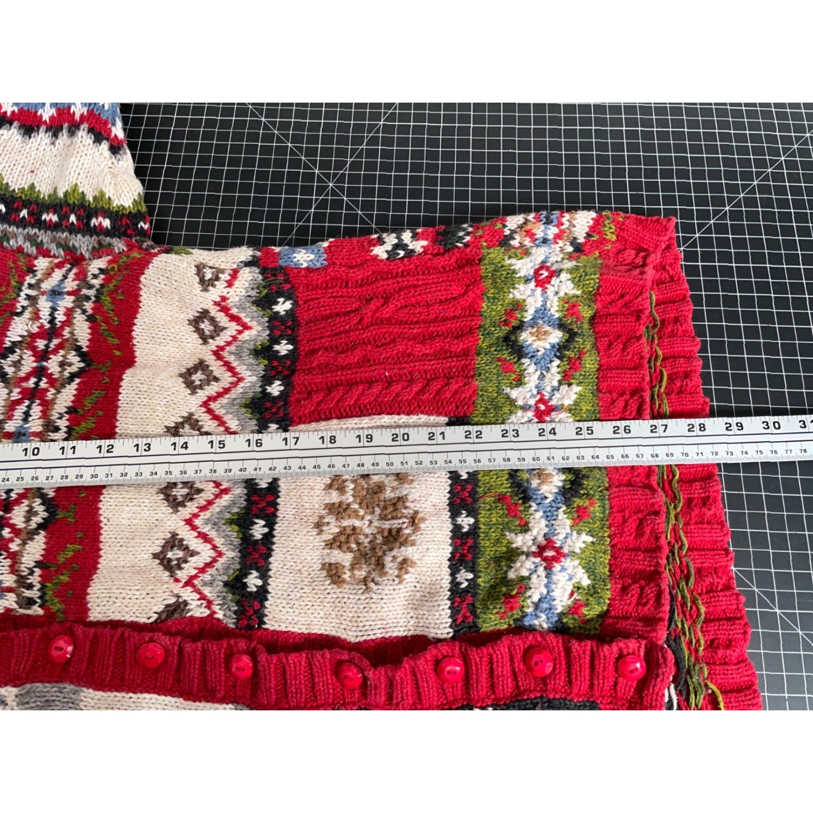 Vintage Winter Patchwork Cardigan Women's 22 / 24 Red Knit Ski Snowflake Christmas Women's Size 3XL / US 20-22 - 6 Thumbnail