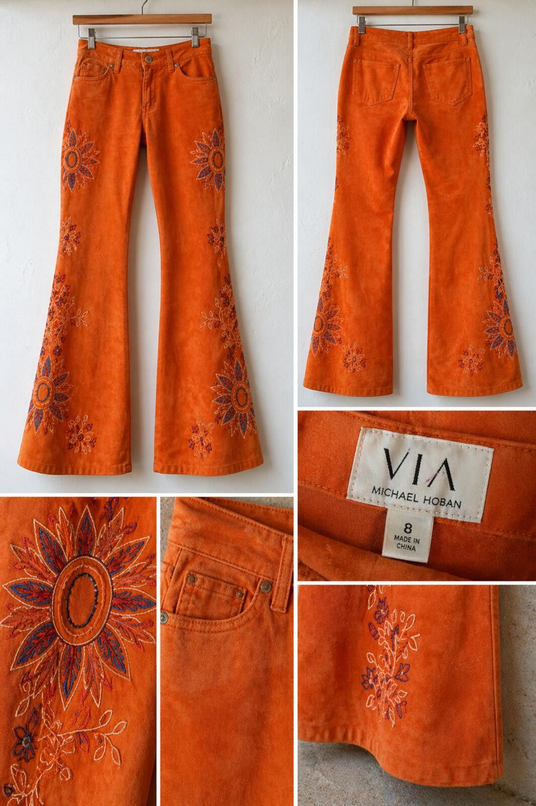 Michael Hoban Vintage Michael Hoban Orange Suede Pants Embroidered Flare Size 30" / US 8 / IT 44 - 2 Thumbnail