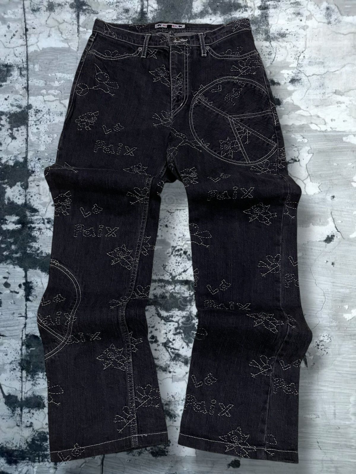 Japanese Brand Vintage 1990s Japan Designer Olleborebla Peace Pig Denim Size US 27 - 1 Thumbnail