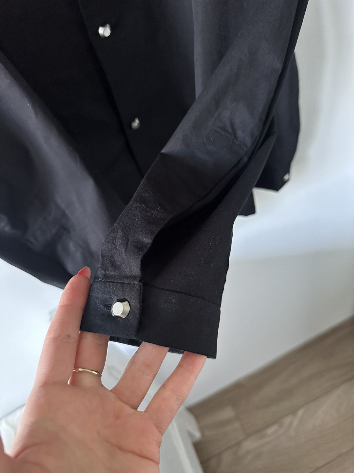 Other Black cotton shirt with chrome metal buttons Size 42R - 10 Thumbnail