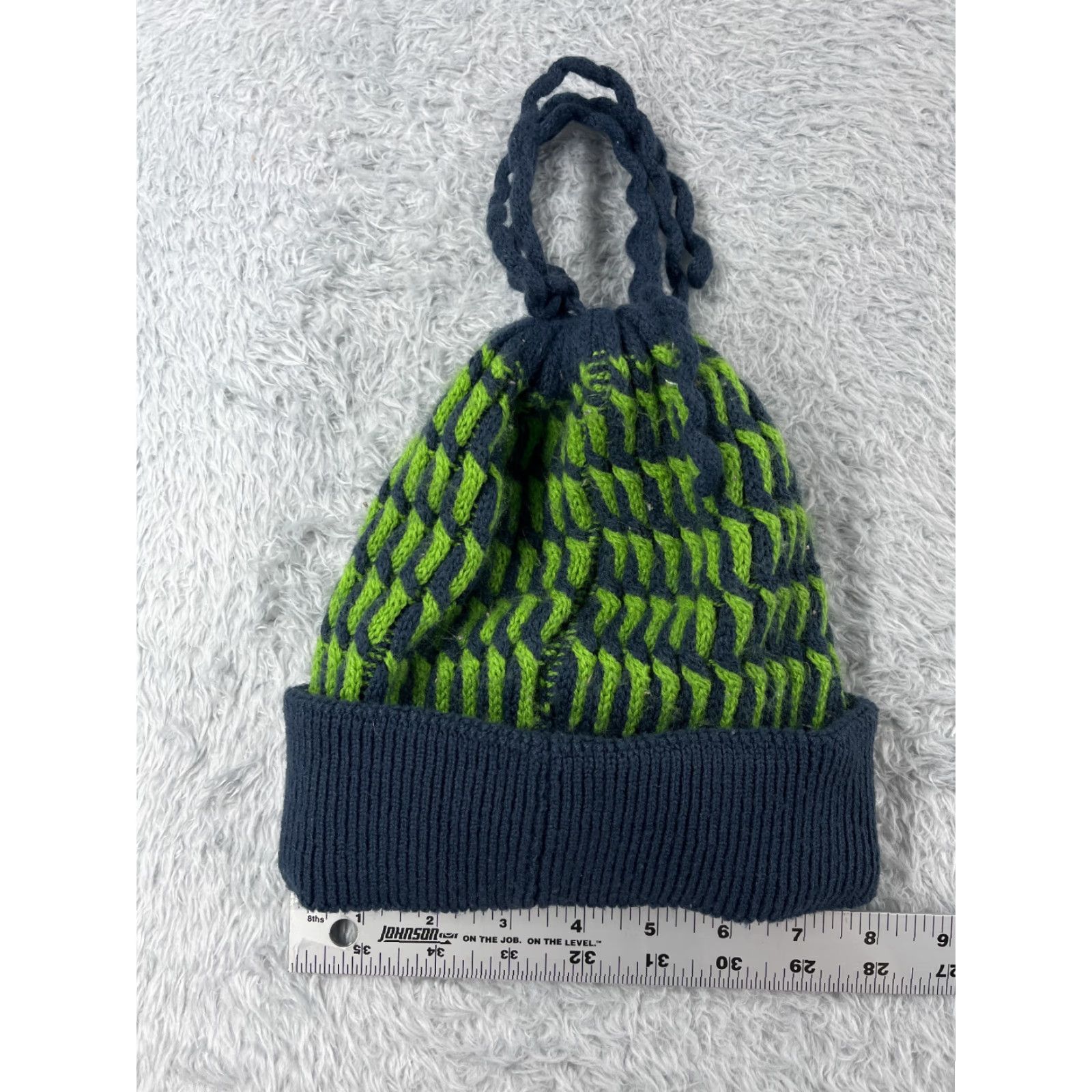 Vintage Beanie Geometric One Size Adult Blue Acrylic Hat Mens Ski Comfort Winter Holiday Size ONE SIZE - 4 Thumbnail
