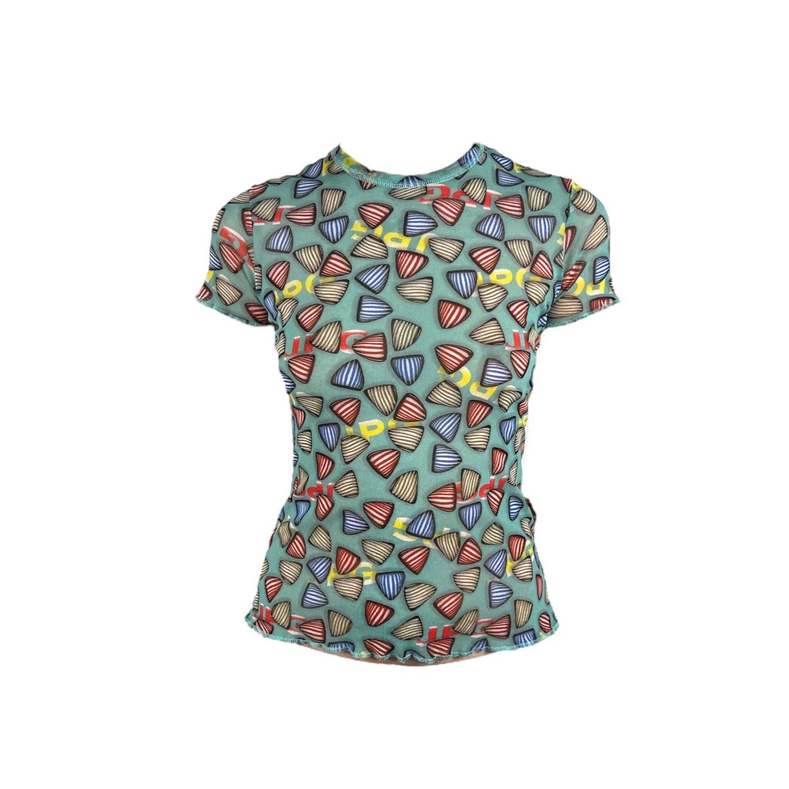 image of Archival Clothing 01-02’ Jean Paul Gaultier Jean’S Candy Print Mesh Top in Blue, Women's (Size Larg