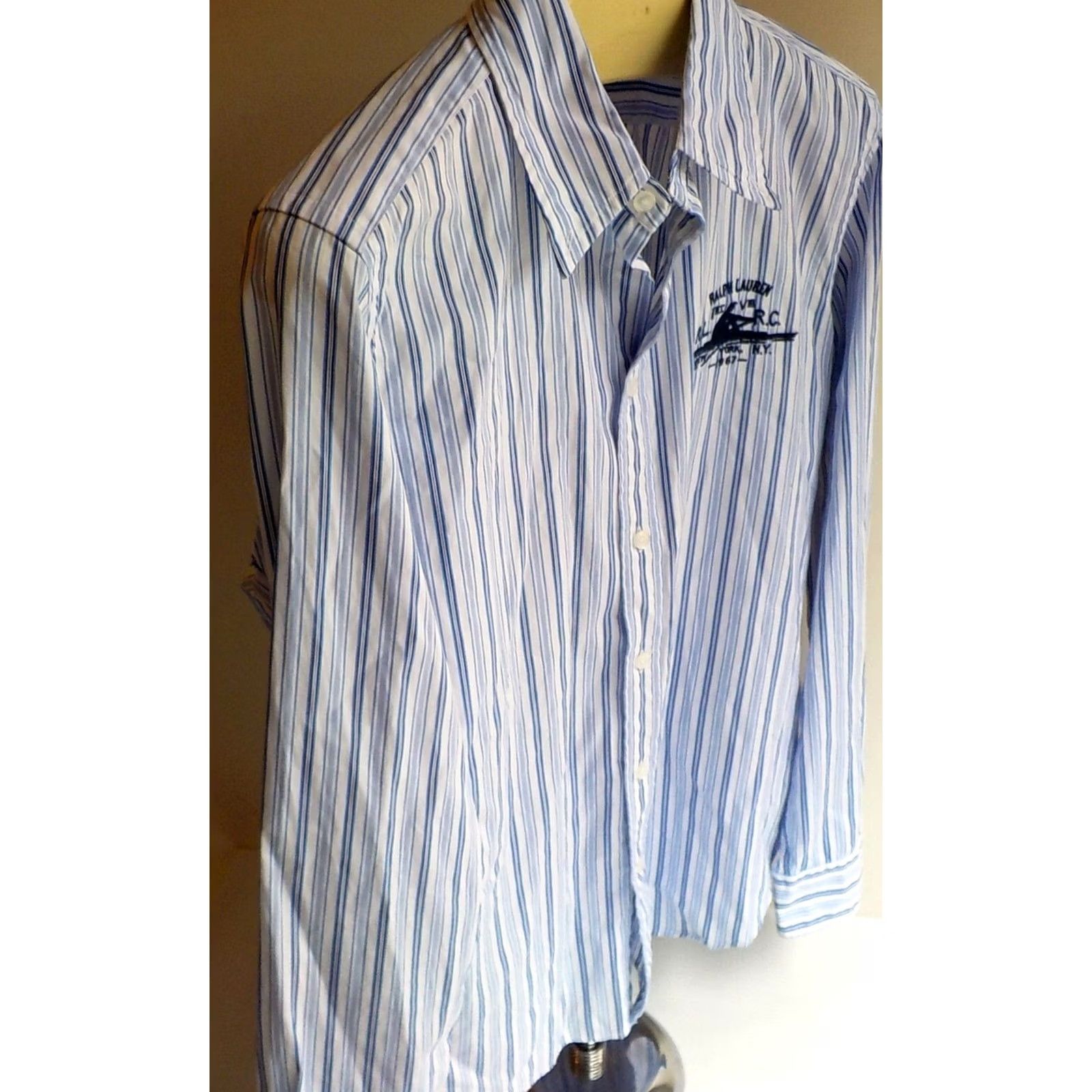Ralph Lauren Ralph Lauren Slim Fit Blouse Shirt 14 Blue White Striped 100% Cotton RLRC Logo Womens Size XL / US 12-14 / IT 48-50 - 3 Thumbnail